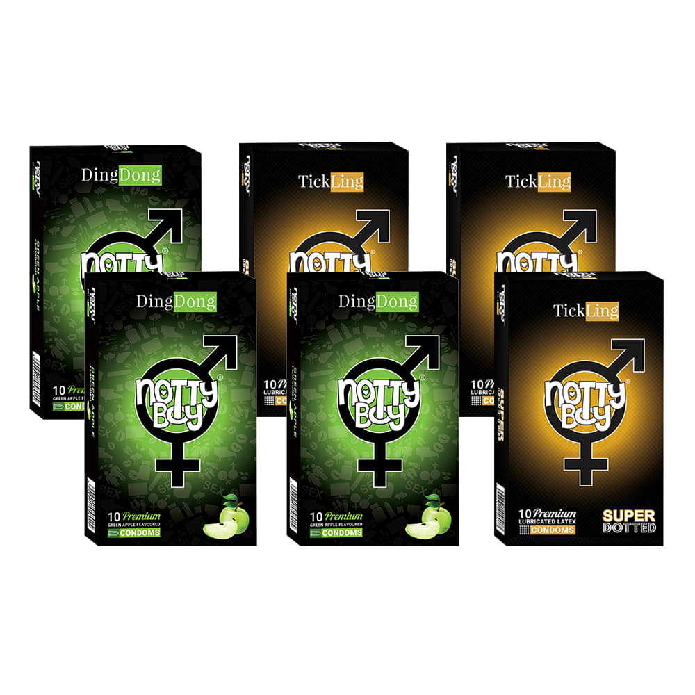 NottyBoy Fruit Flavour and Super Dotted Combo Pack Condoms - 60 Pcs NottyBoy Fruit Flavour and Super Dotted Combo Pack Condoms - 60 Pcs