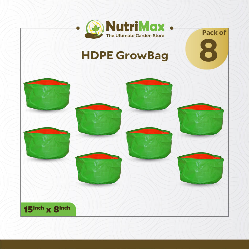     			Nutrimax 200 GSM HDPE Grow Bags 15 inch x 8 inch Pack of 8 Outdoor Plant Bag