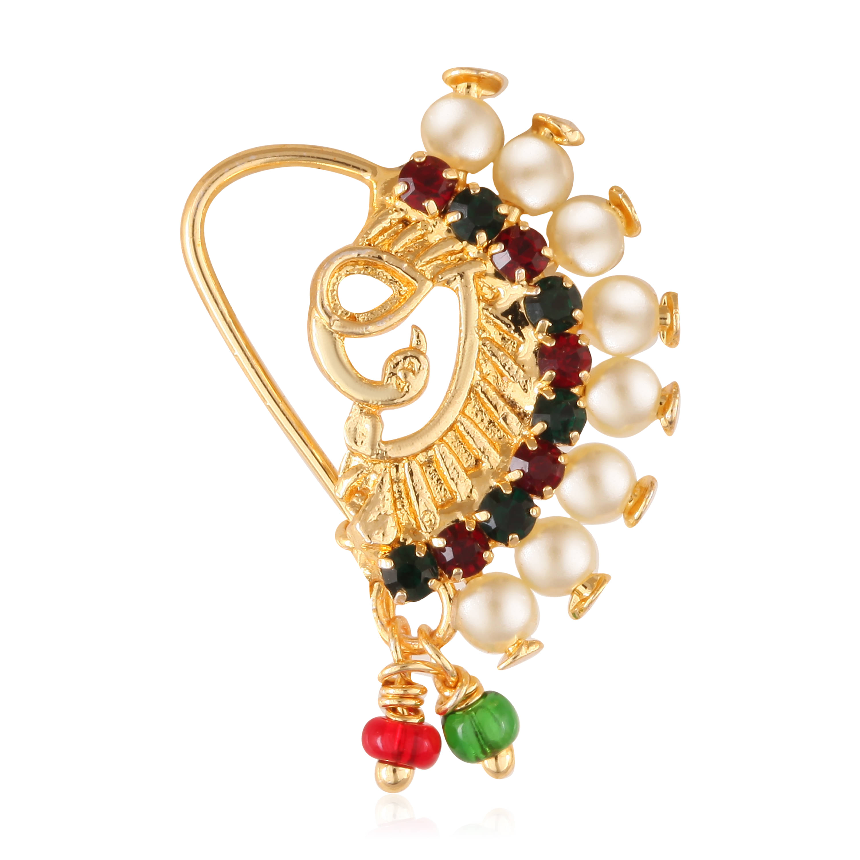     			Vighnaharta Gold Plated with Peals Alloy and CZ stone Piercing Maharashtrian Nath Nathiya./ Nose Pin for women  [VFJ1081NTH-TAR-Multi ]