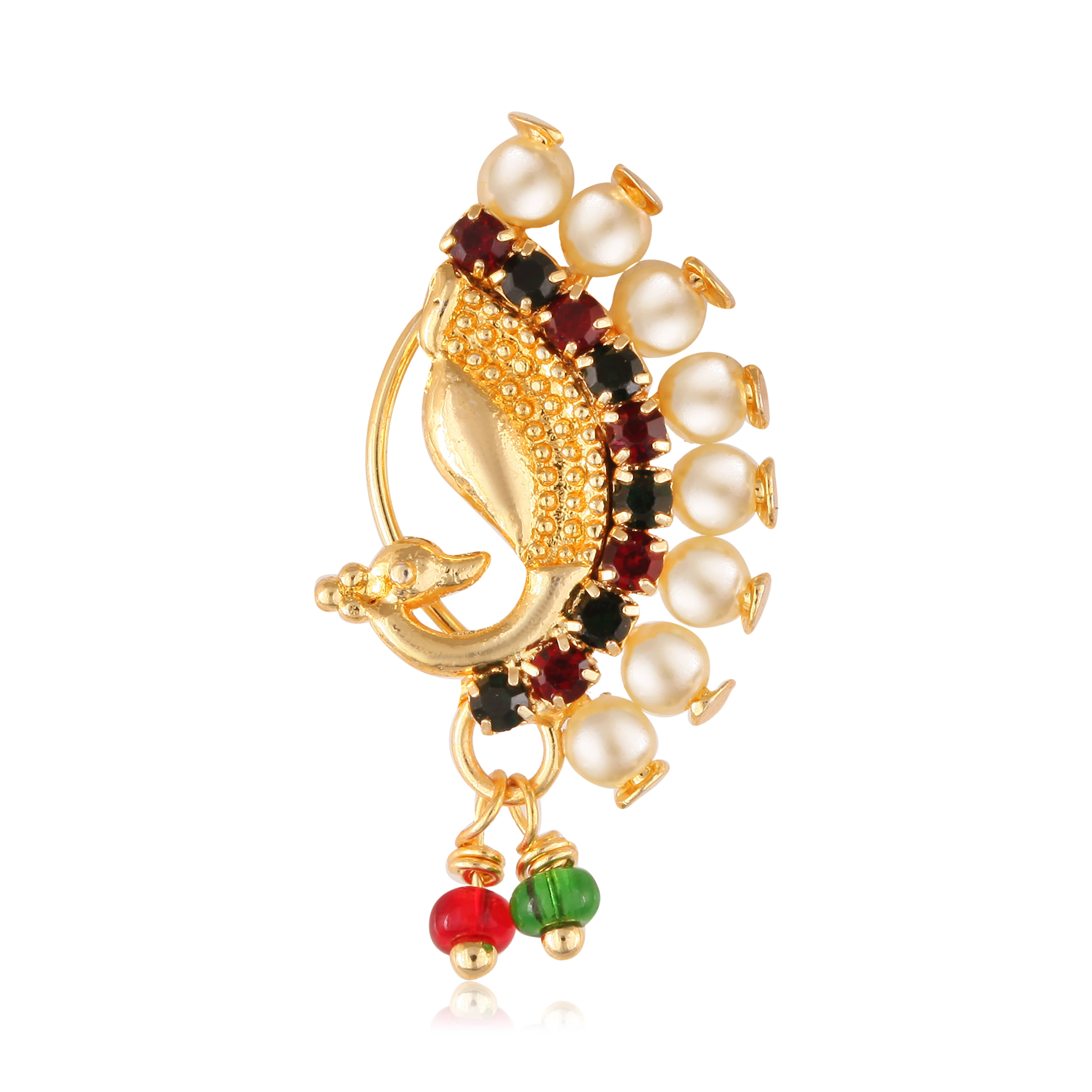     			Vighnaharta Gold Plated with Peals Alloy and CZ stone Non Piercing Maharashtrian Nath Nathiya./ Nose Pin for women  [VFJ1086NTH-Press-Multi ]