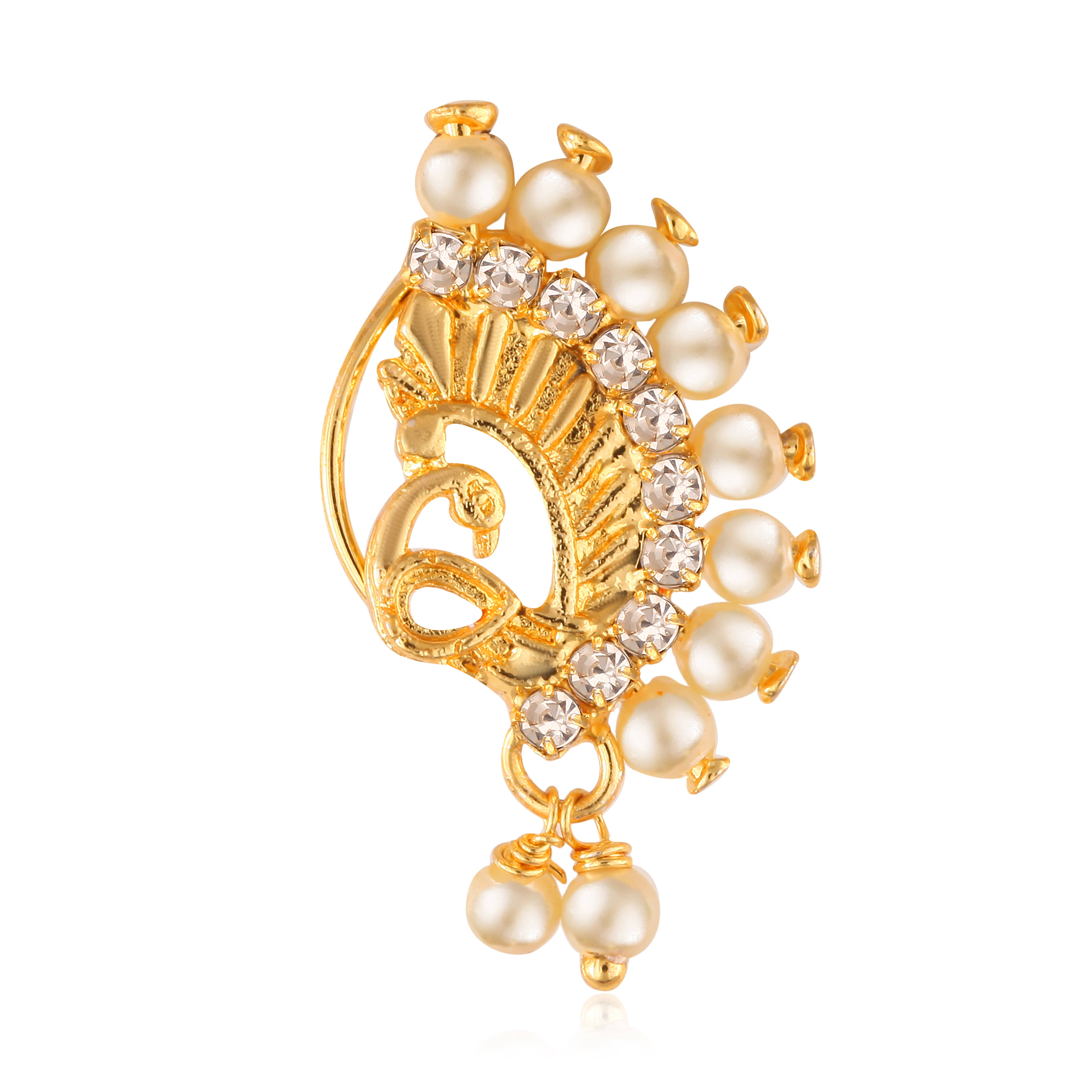     			Vighnaharta Gold Plated with Peals Alloy and CZ stone Non Piercing Maharashtrian Nath Nathiya./ Nose Pin for women  [VFJ1089NTH-Press-White ]