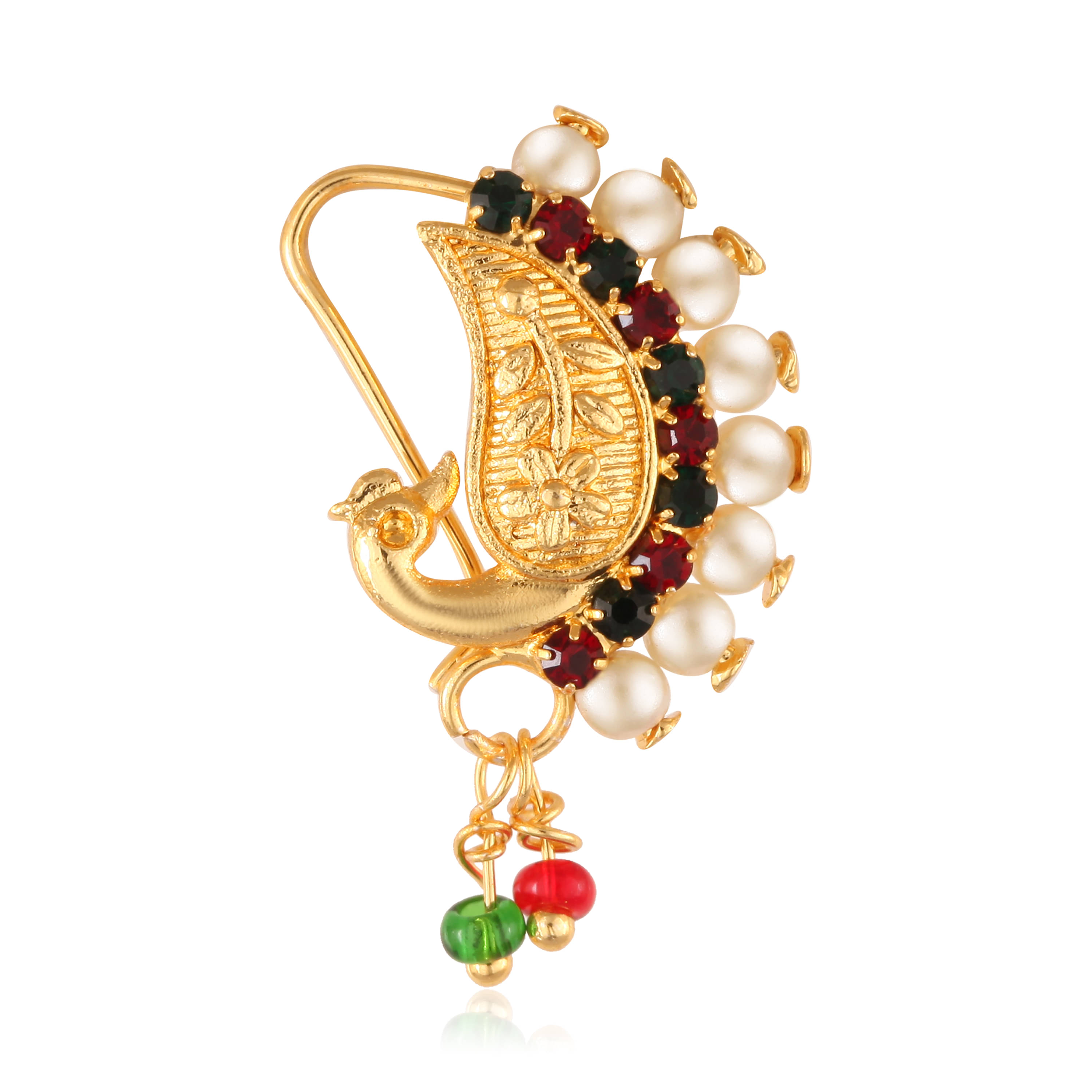     			Vighnaharta Gold Plated with Peals Alloy and CZ stone Piercing Maharashtrian Nath Nathiya./ Nose Pin for women  [VFJ1085NTH-TAR-Multi ]