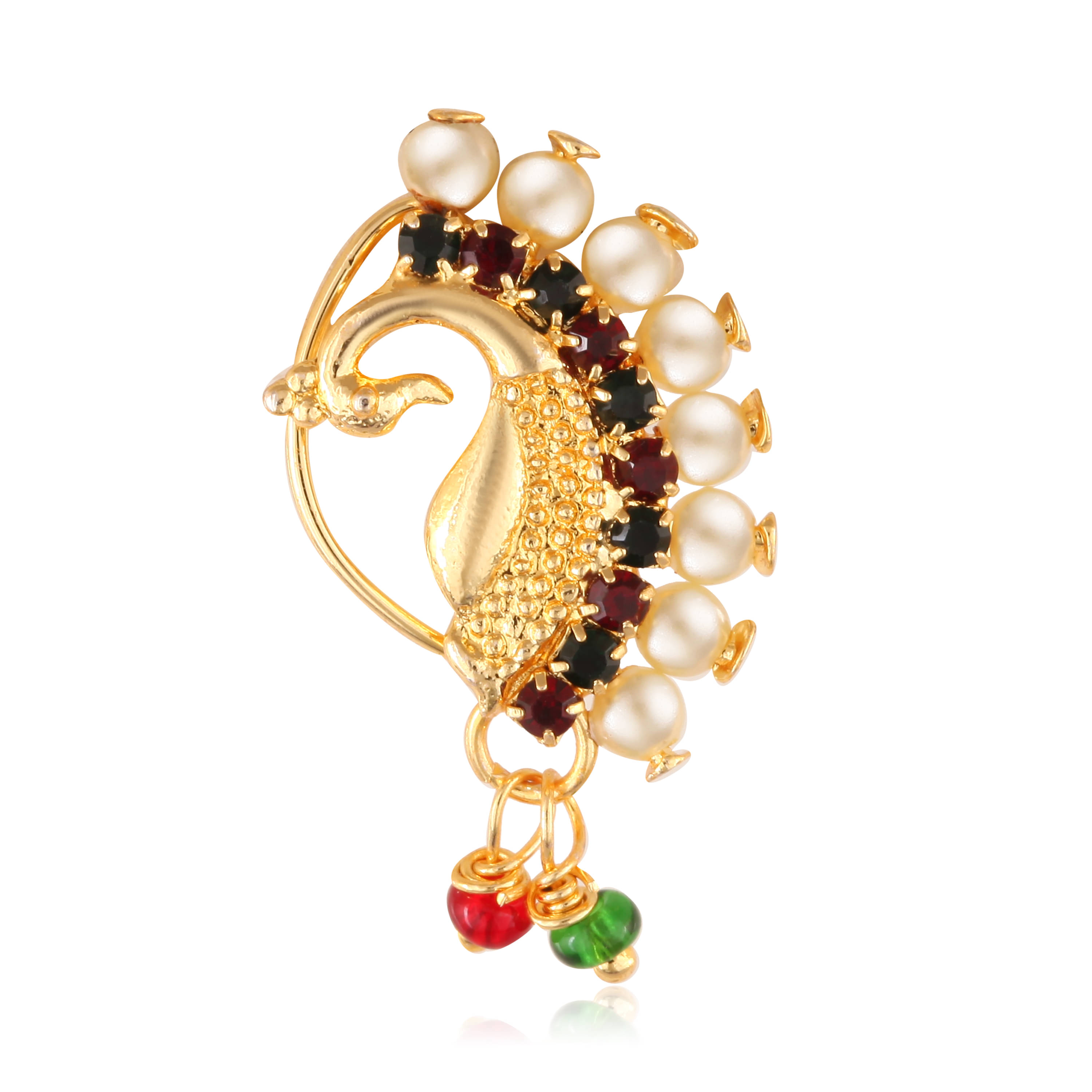     			Vighnaharta Gold Plated with Peals Alloy and CZ stone Non Piercing Maharashtrian Nath Nathiya./ Nose Pin for women  [VFJ1087NTH-Press-Multi ]