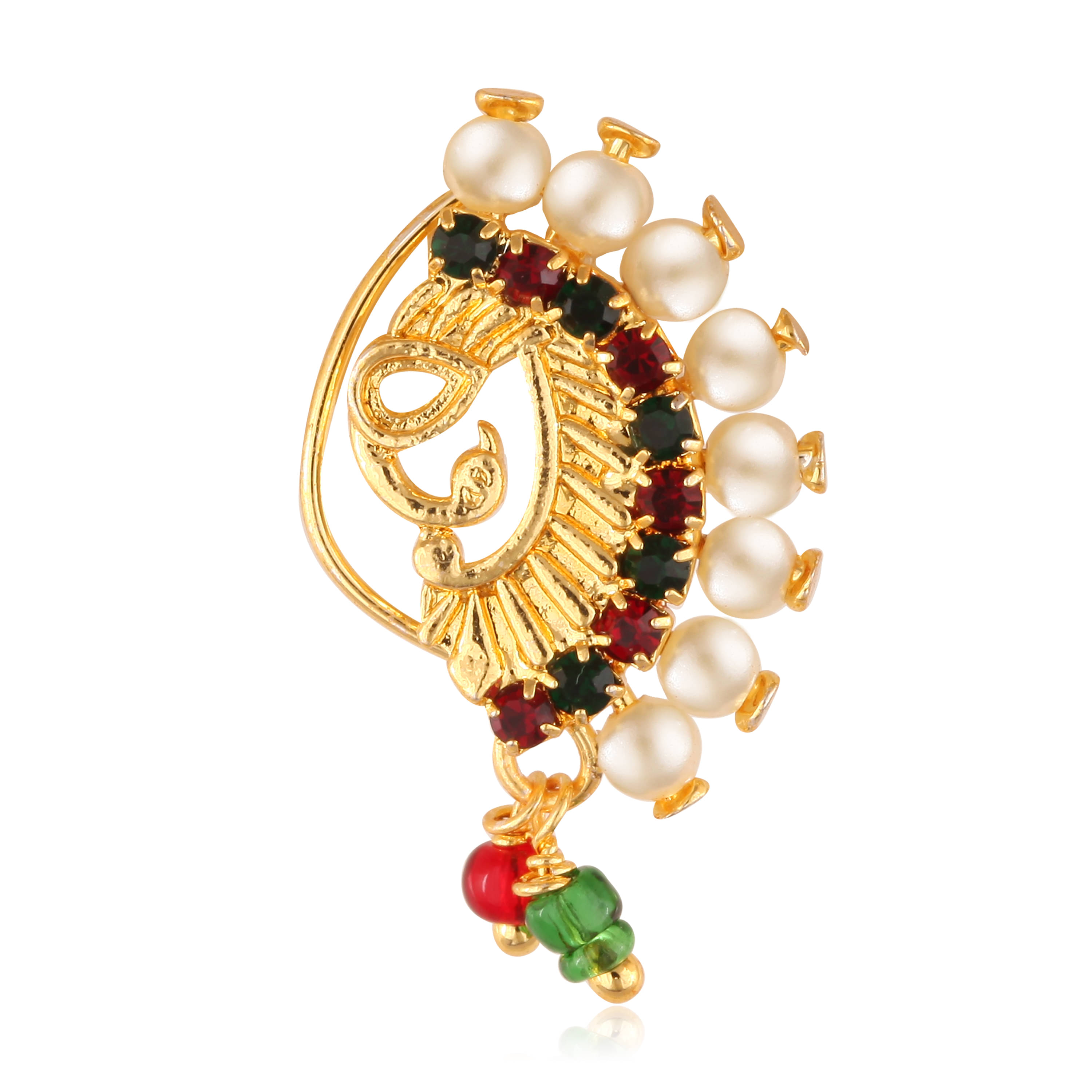     			Vighnaharta Gold Plated with Peals Alloy and CZ stone Non Piercing Maharashtrian Nath Nathiya./ Nose Pin for women  [VFJ1081NTH-Press-Multi ]