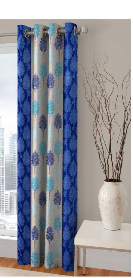 Fashworld Printed Semi-Transparent Eyelet Door Curtain 7 ft Single -Blue