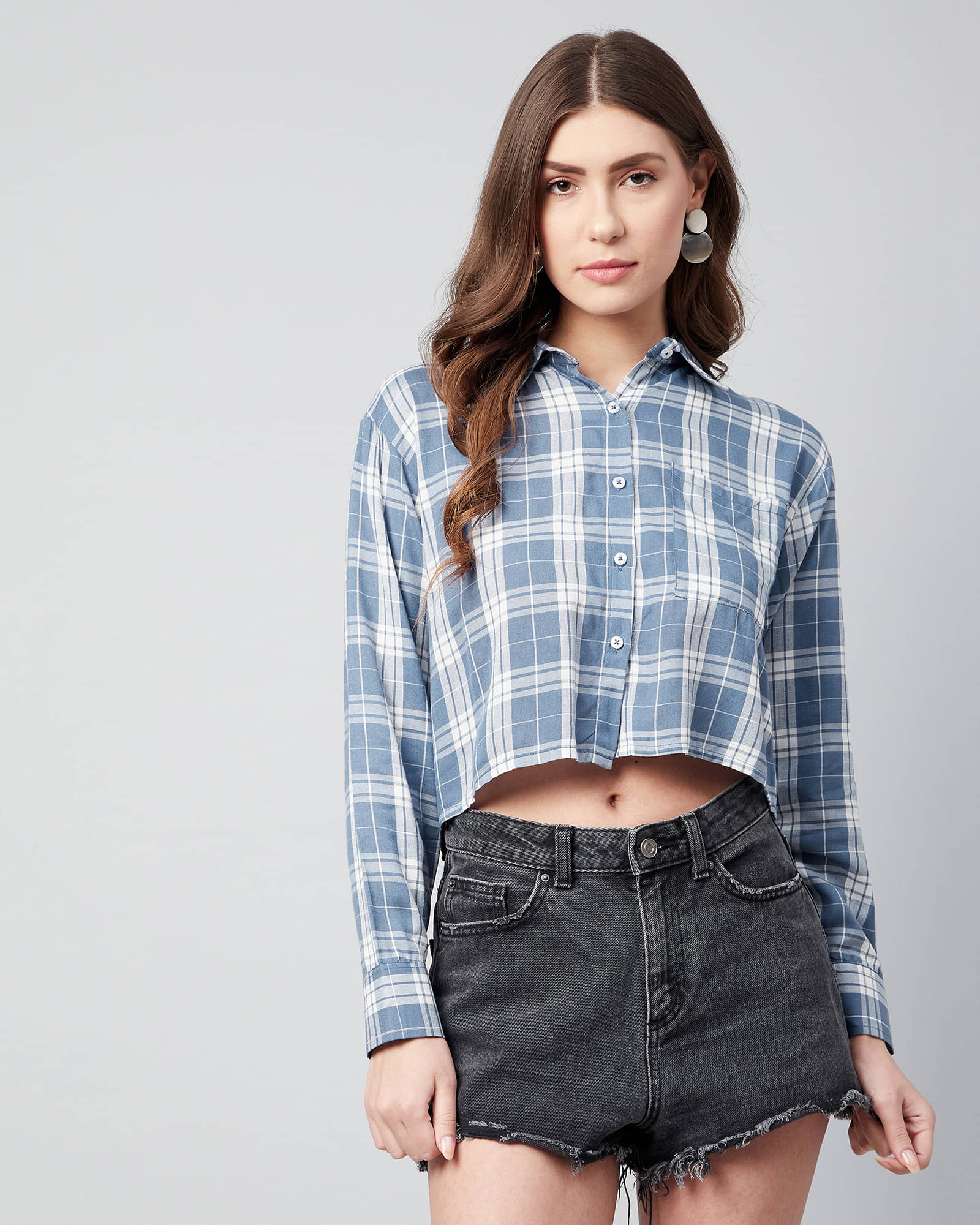 Chimpaaanzee Women Checks Viscose Shirt ( Blue ) Chimpaaanzee Women Checks Viscose Shirt ( Blue )