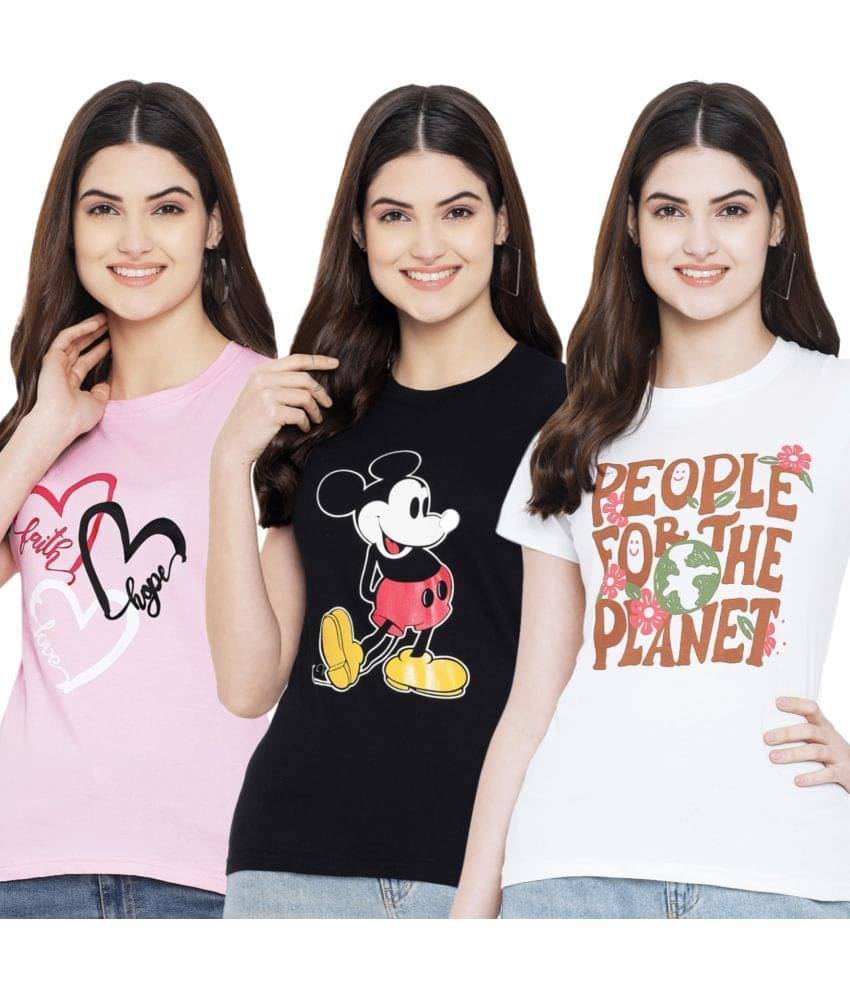     			Fabflee Women Cotton Blend Printed Regular Fit Round Neck T-Shirt ( Multi Color )