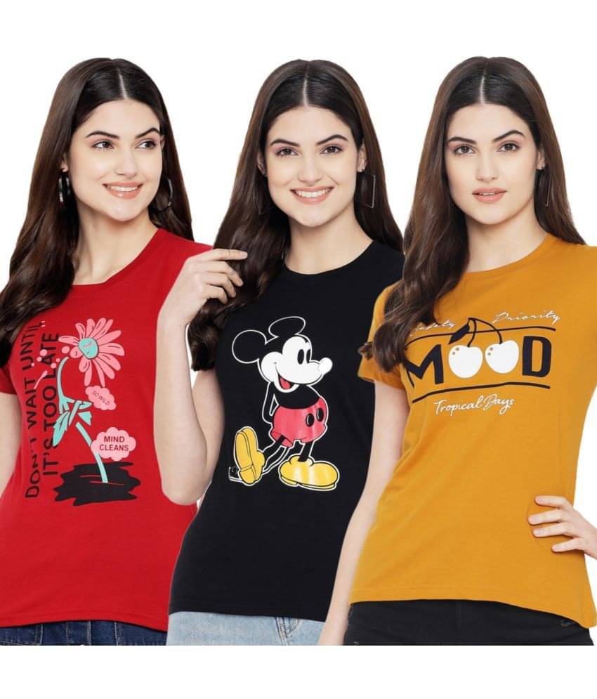 Fabflee Women Cotton Blend Printed Regular Fit Round Neck T-Shirt ( Multi Color ) Fabflee Women Cotton Blend Printed Regular Fit Round Neck T-Shirt ( Multi Color )