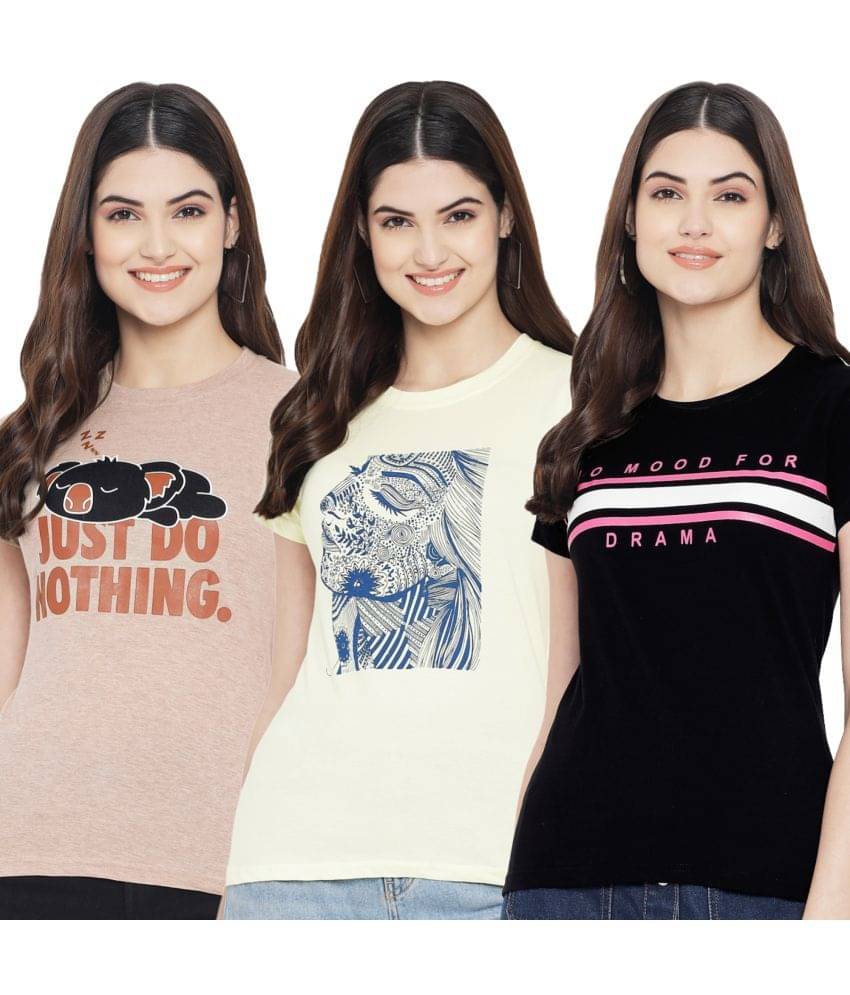 Fabflee Women Cotton Blend Printed Regular Fit Round Neck T-Shirt ( Multi Color ) Fabflee Women Cotton Blend Printed Regular Fit Round Neck T-Shirt ( Multi Color )