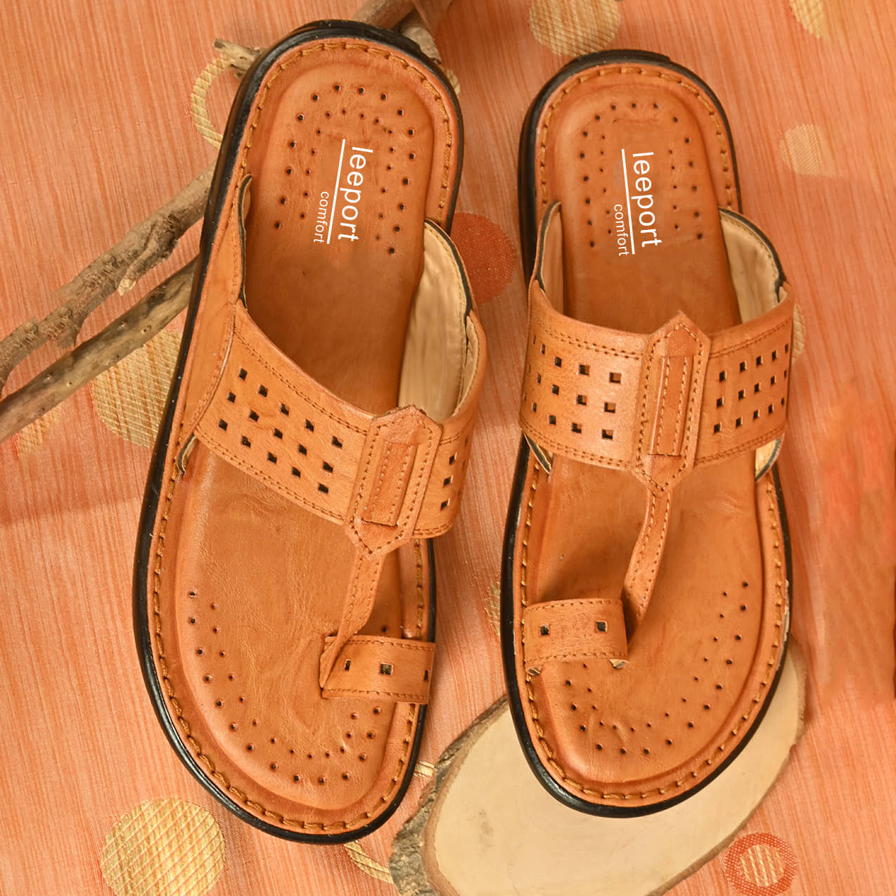 Leeport Tan Men's Leather Slipper