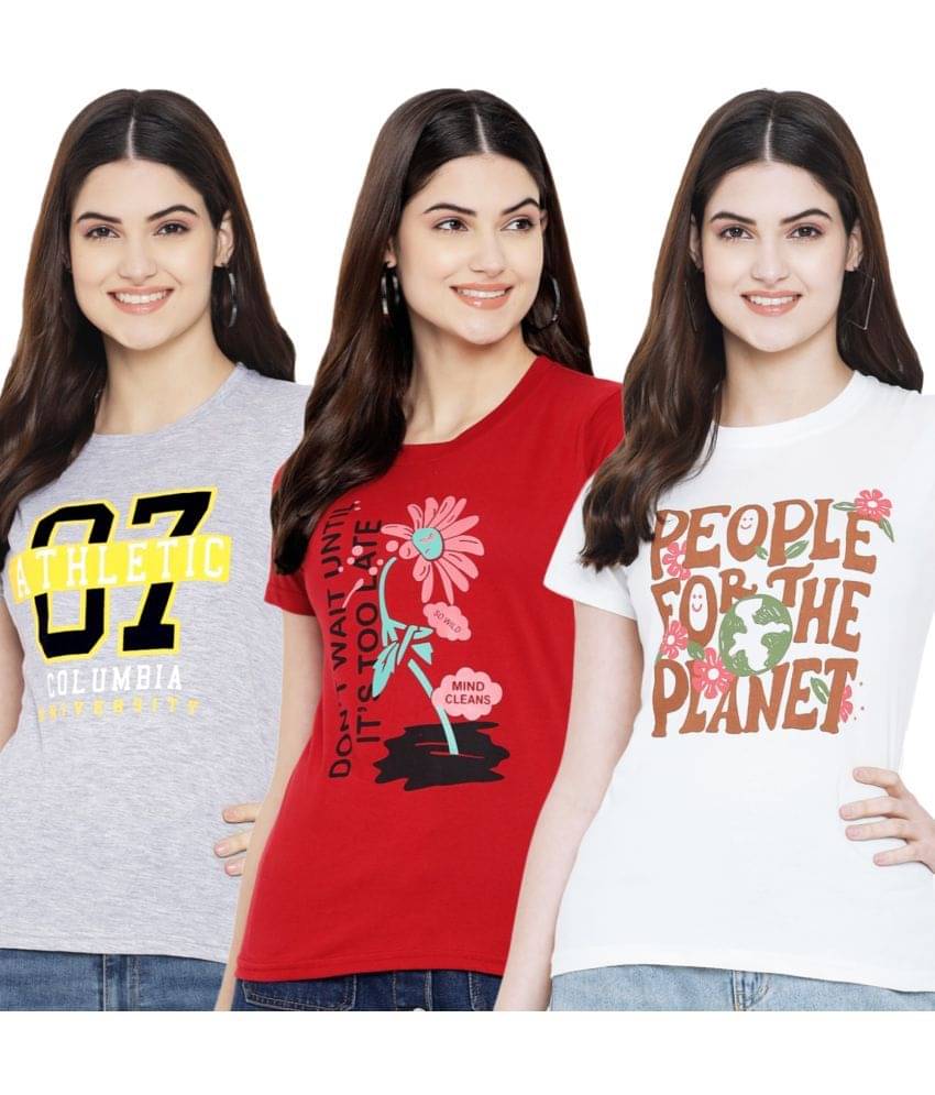     			Fabflee Women Cotton Blend Printed Regular Fit Round Neck T-Shirt ( Multi Color )