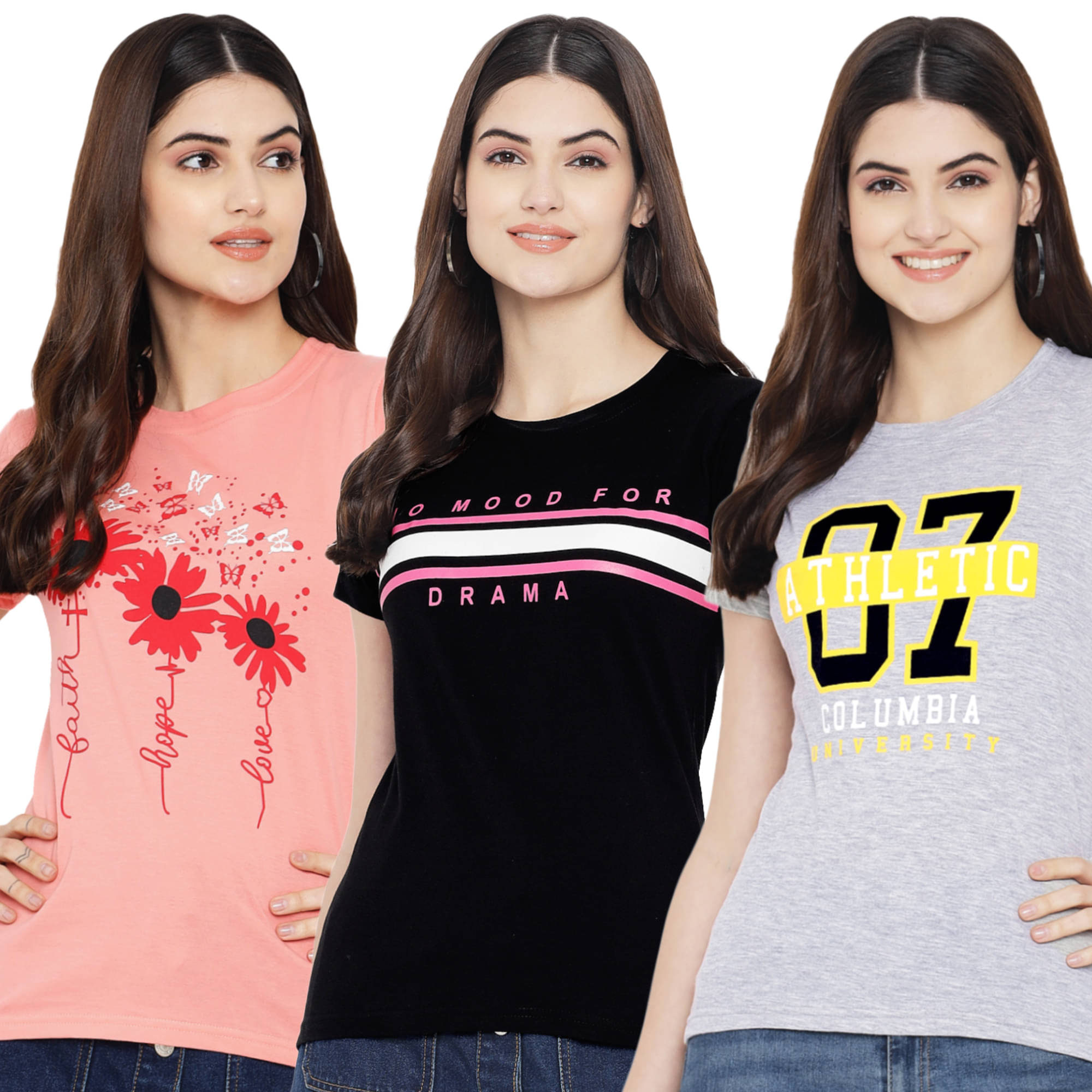 Fabflee Women Cotton Blend Printed Regular Fit Round Neck T-Shirt ( Multi Color )     			Fabflee Women Cotton Blend Printed Regular Fit Round Neck T-Shirt ( Multi Color )