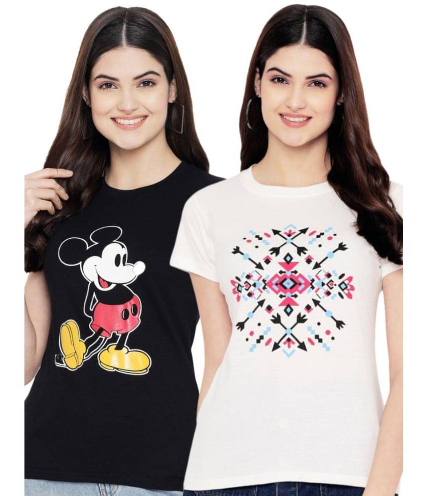     			Fabflee Women Cotton Blend Printed Regular Fit Round Neck T-Shirt ( Multi Color )