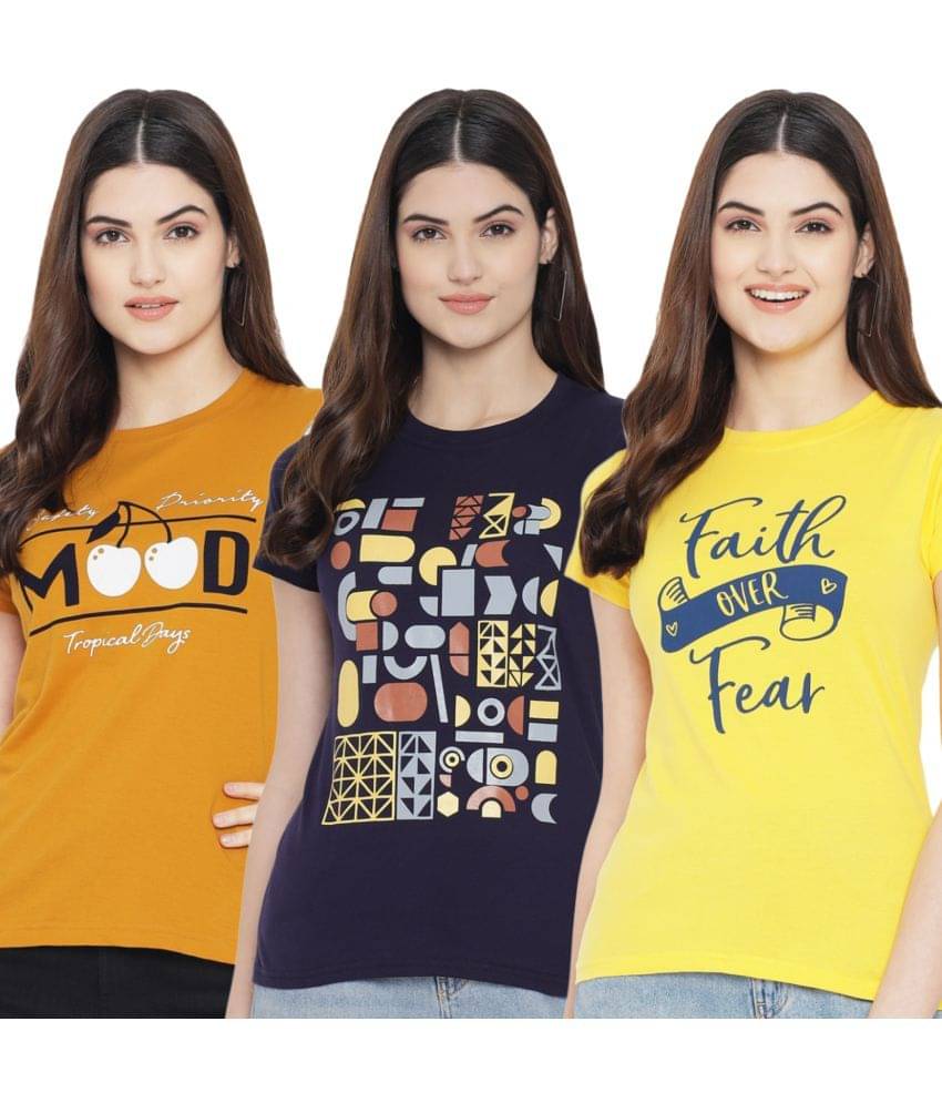     			Fabflee Women Cotton Blend Printed Regular Fit Round Neck T-Shirt ( Multi Color )