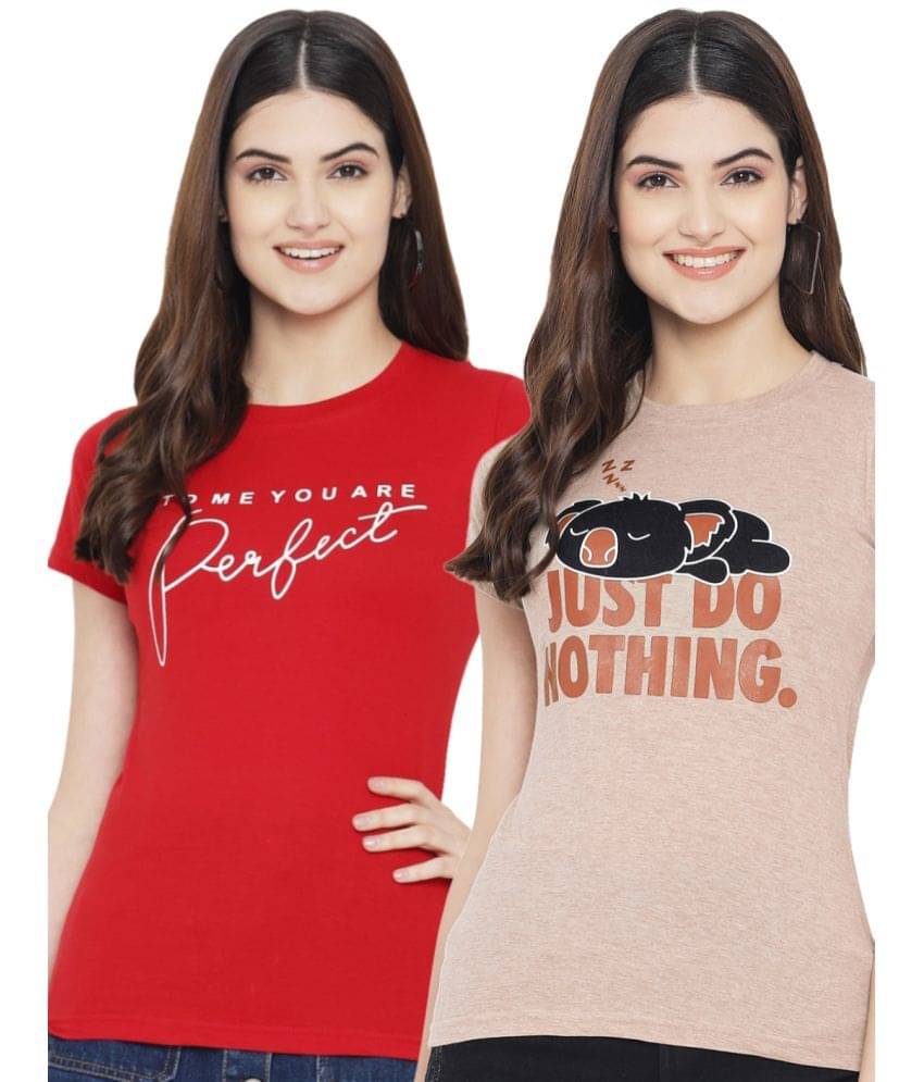     			Fabflee Women Cotton Blend Printed Regular Fit Round Neck T-Shirt ( Multi Color )
