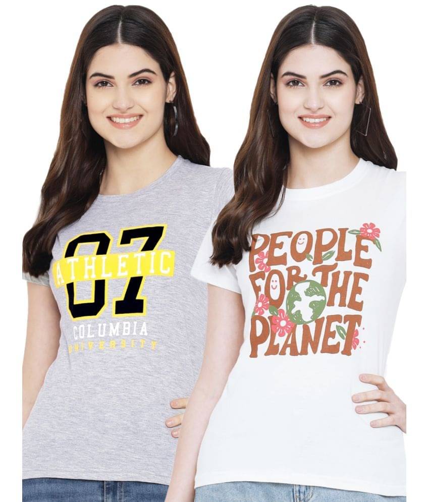     			Fabflee Women Cotton Blend Printed Regular Fit Round Neck T-Shirt ( Multi Color )