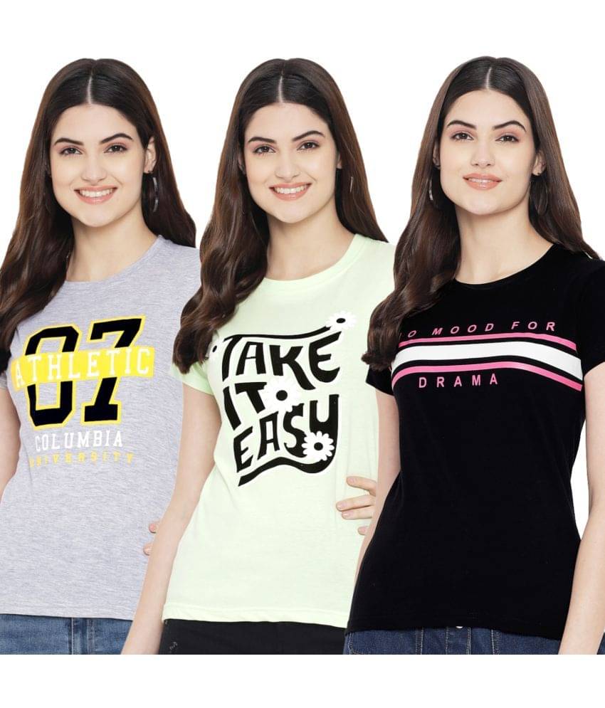     			Fabflee Women Cotton Blend Printed Regular Fit Round Neck T-Shirt ( Multi Color )