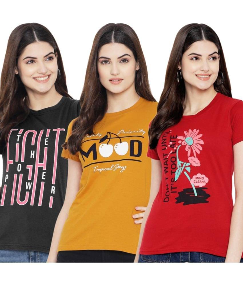 Fabflee Women Cotton Blend Printed Regular Fit Round Neck T-Shirt ( Multi Color ) Fabflee Women Cotton Blend Printed Regular Fit Round Neck T-Shirt ( Multi Color )