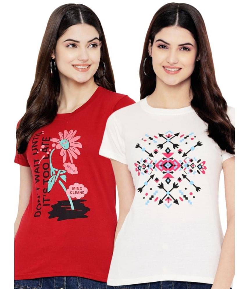 Fabflee Women Cotton Blend Printed Regular Fit Round Neck T-Shirt ( Multi Color )     			Fabflee Women Cotton Blend Printed Regular Fit Round Neck T-Shirt ( Multi Color )