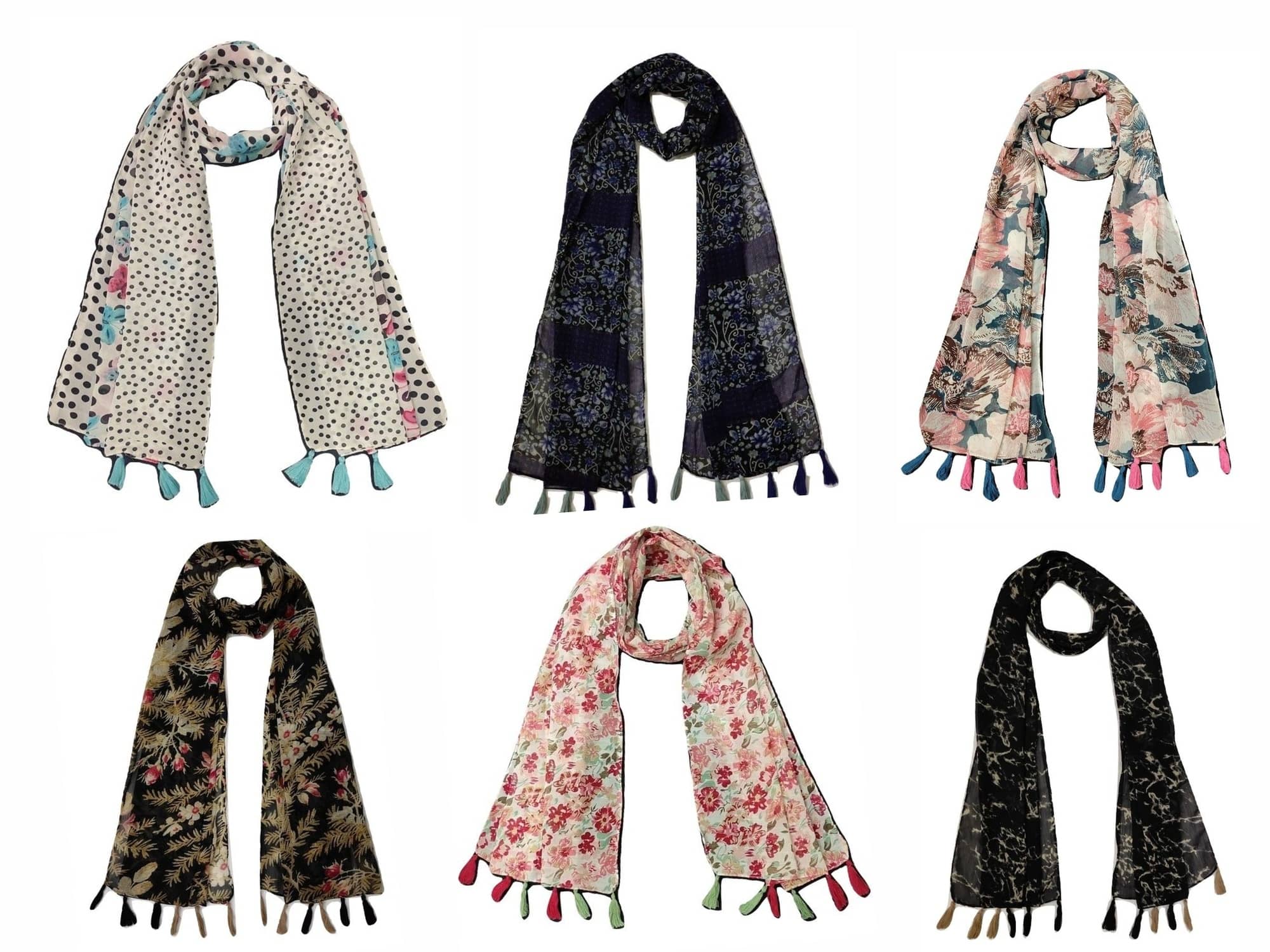 stolevilla Multi Printed Poly Cotton Yarn Stoles ( Pack of 6 ) - Dupattas & Shawls | Buy online on ZillyBuy