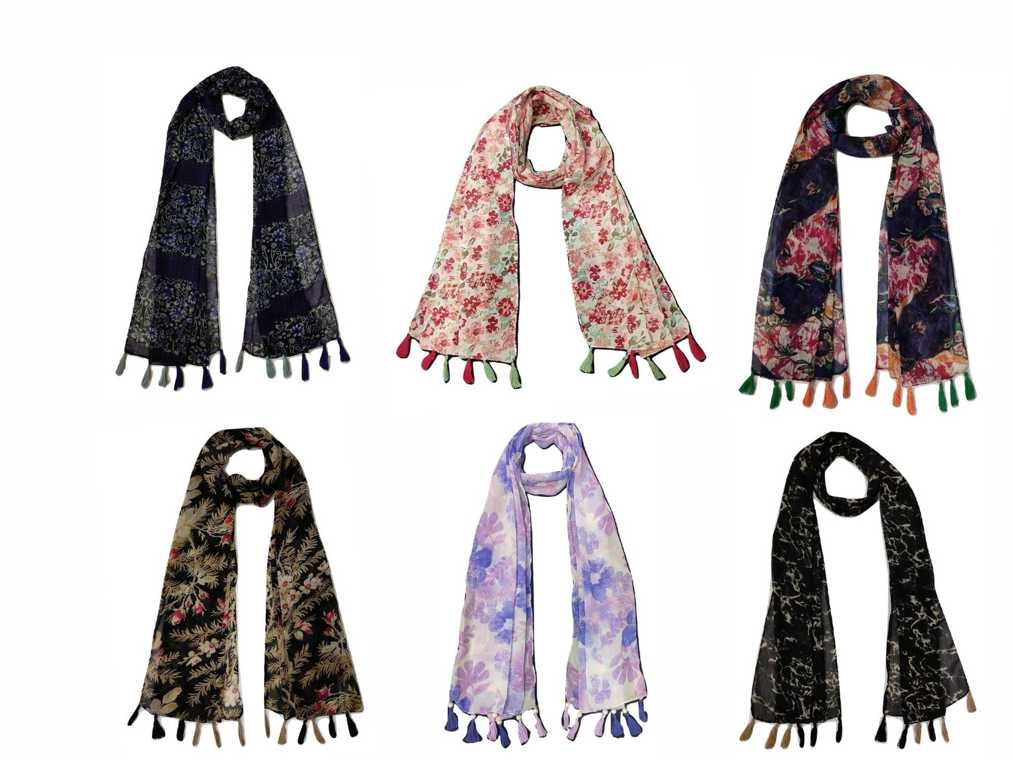 stolevilla Multi Printed Poly Cotton Yarn Stoles ( Pack of 6 ) - Dupattas & Shawls | Buy online on ZillyBuy