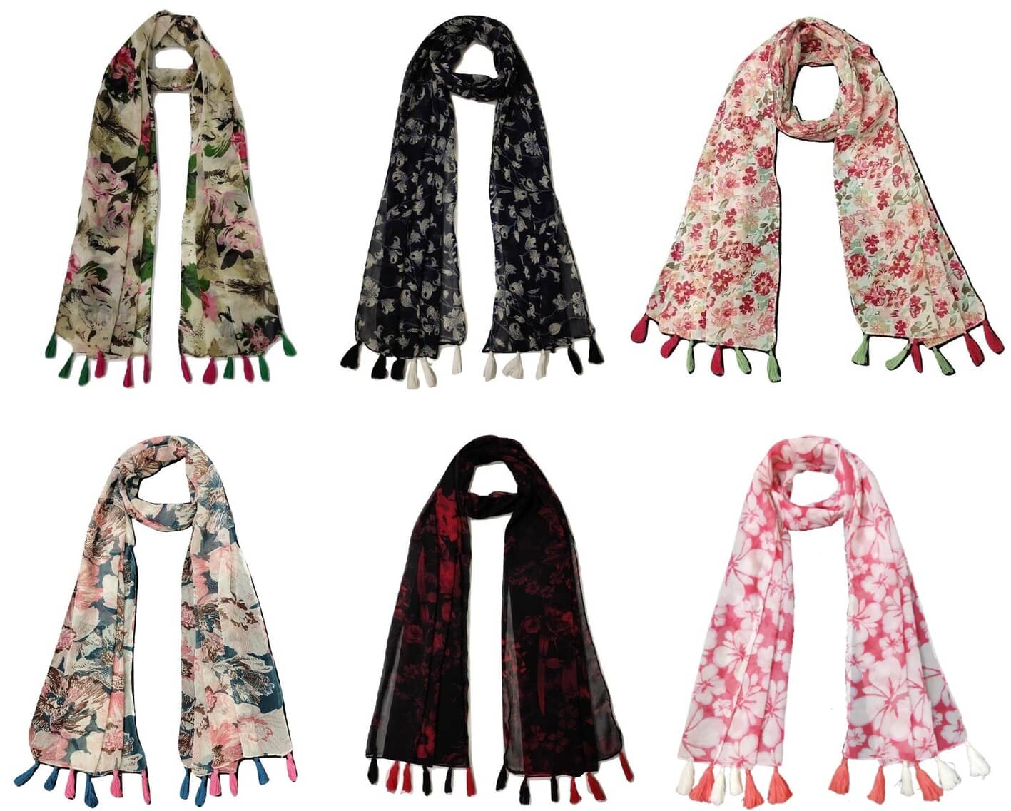 stolevilla Multi Printed Poly Cotton Yarn Stoles ( Pack of 6 ) - Dupattas & Shawls | Buy online on ZillyBuy
