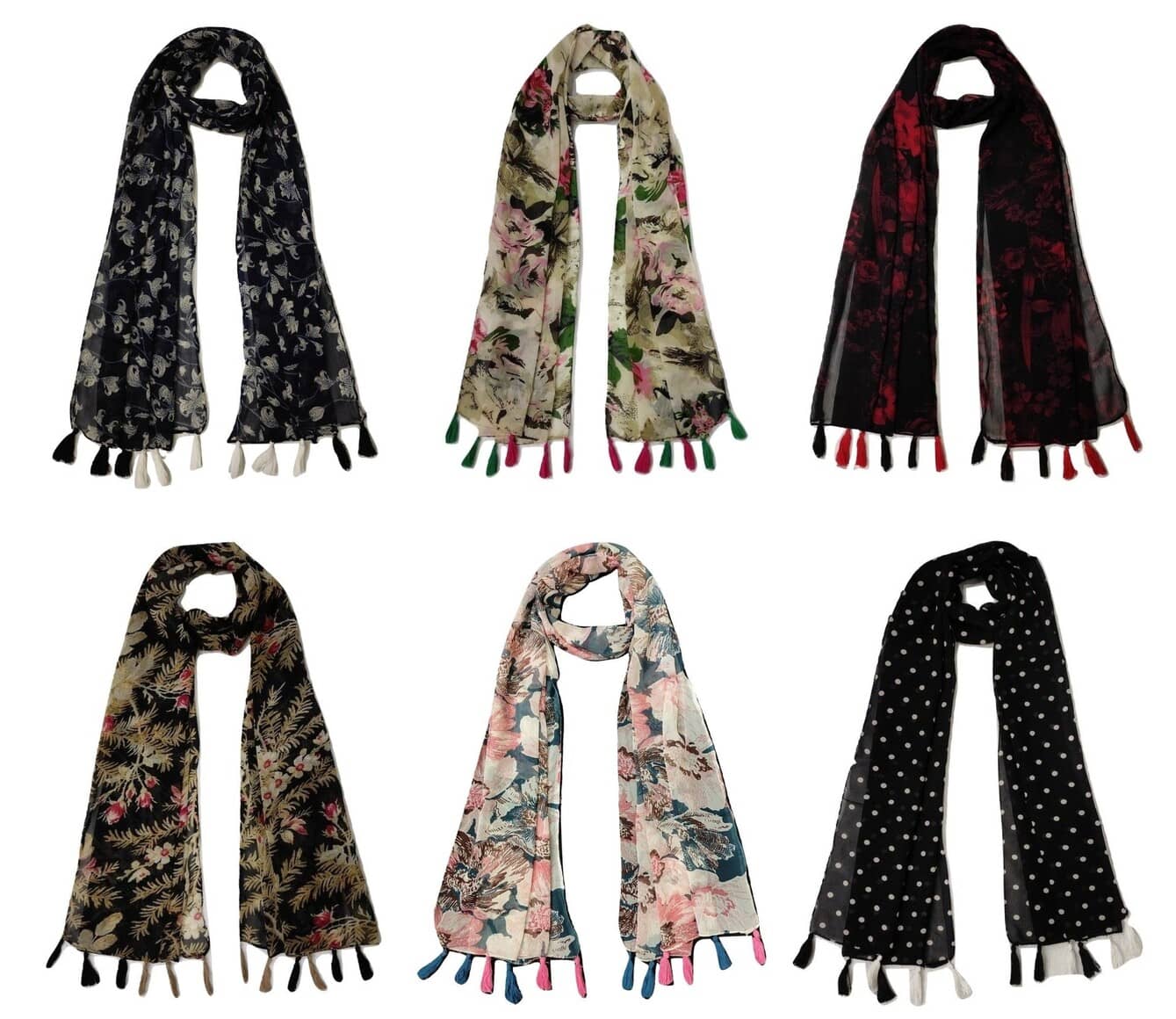 stolevilla Multi Printed Poly Cotton Yarn Stoles ( Pack of 6 ) - Dupattas & Shawls | Buy online on ZillyBuy
