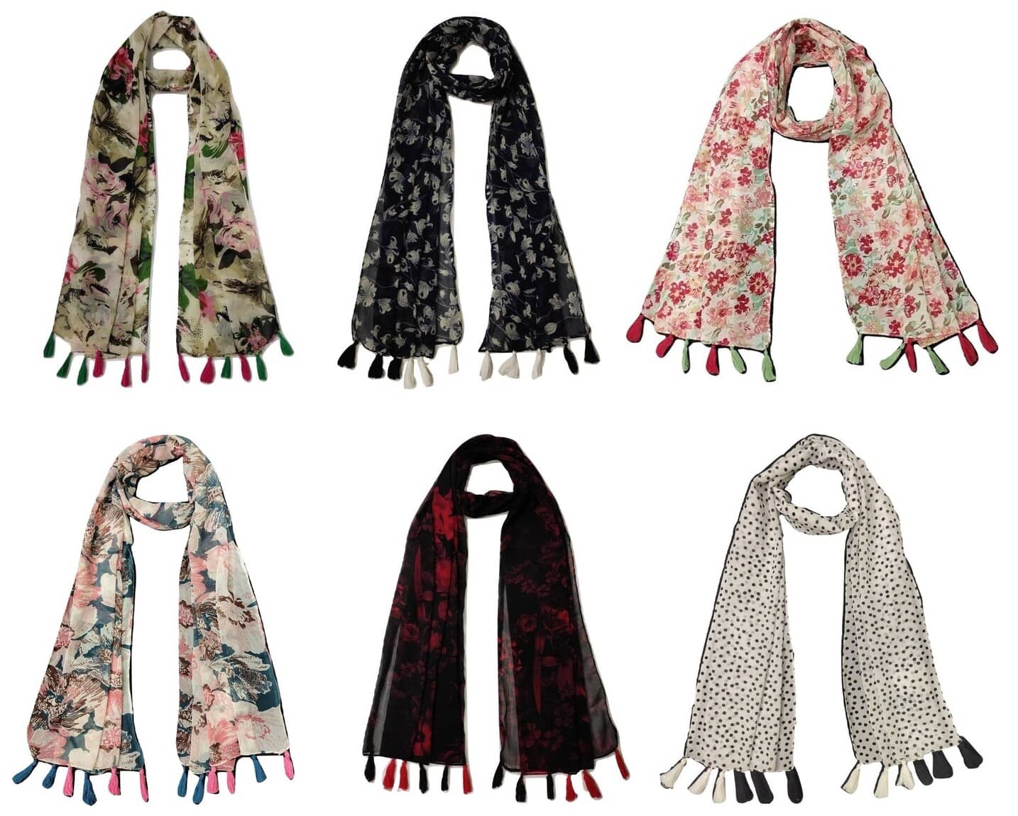 stolevilla Multi Printed Poly Cotton Yarn Stoles ( Pack of 6 ) - Dupattas & Shawls | Buy online on ZillyBuy