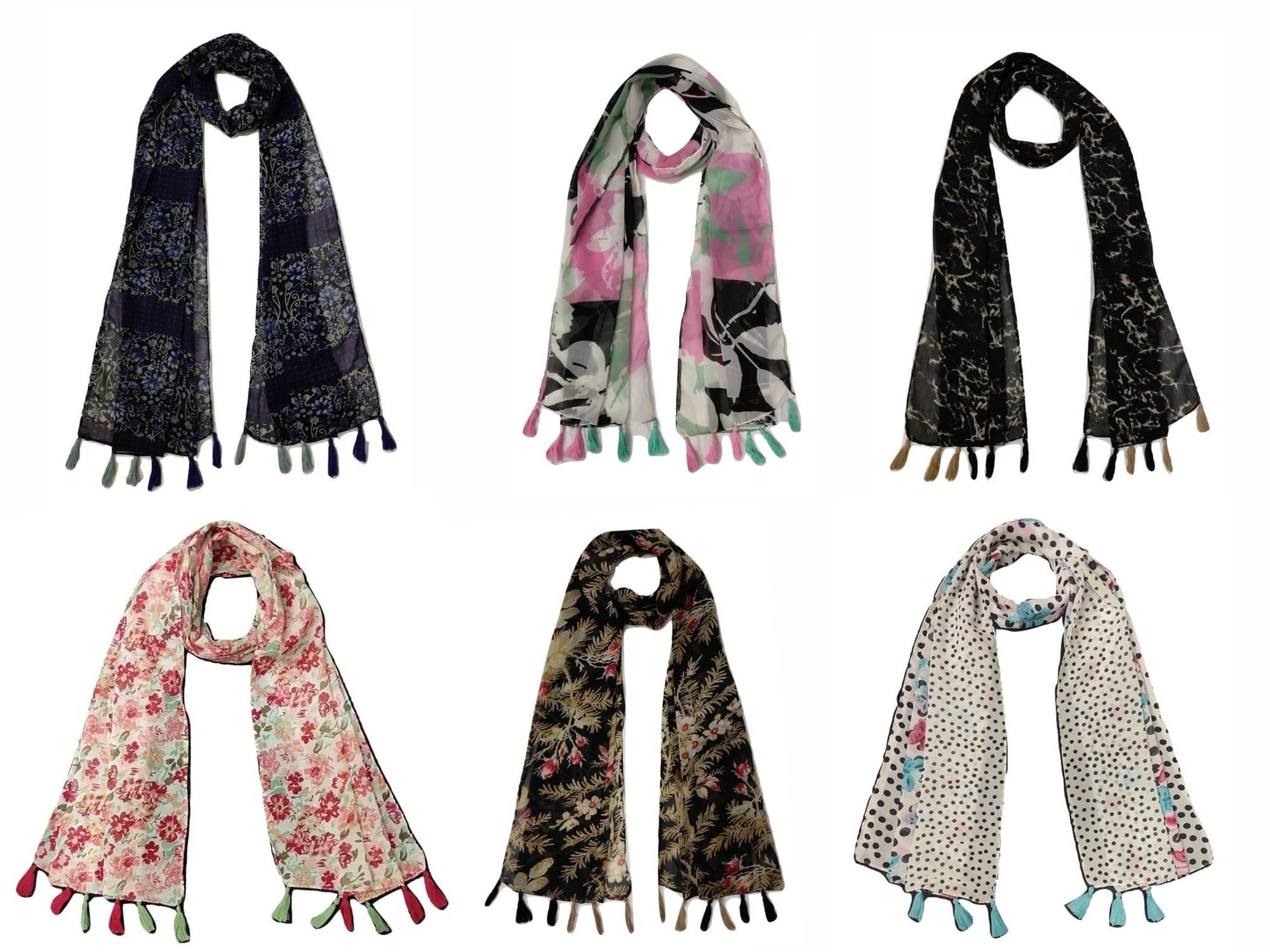 stolevilla Multi Printed Poly Cotton Yarn Stoles ( Pack of 6 )     			stolevilla Multi Printed Poly Cotton Yarn Stoles ( Pack of 6 )