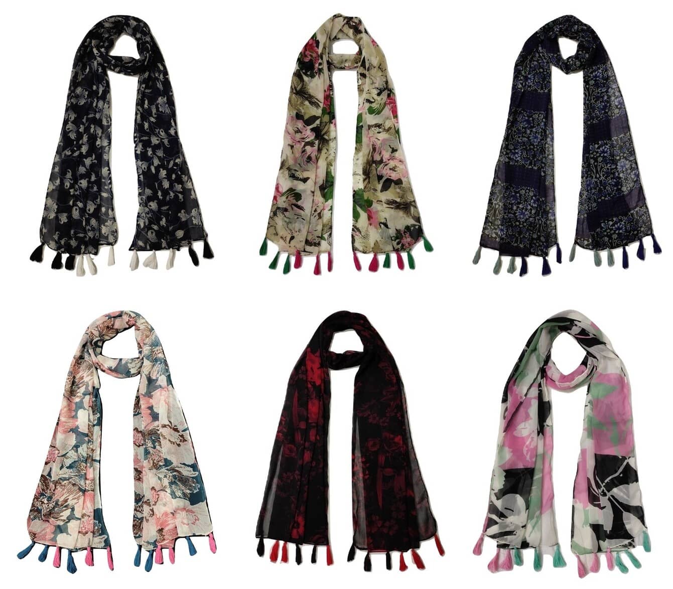 stolevilla Multi Printed Poly Cotton Yarn Stoles ( Pack of 6 ) - Dupattas & Shawls | Buy online on ZillyBuy