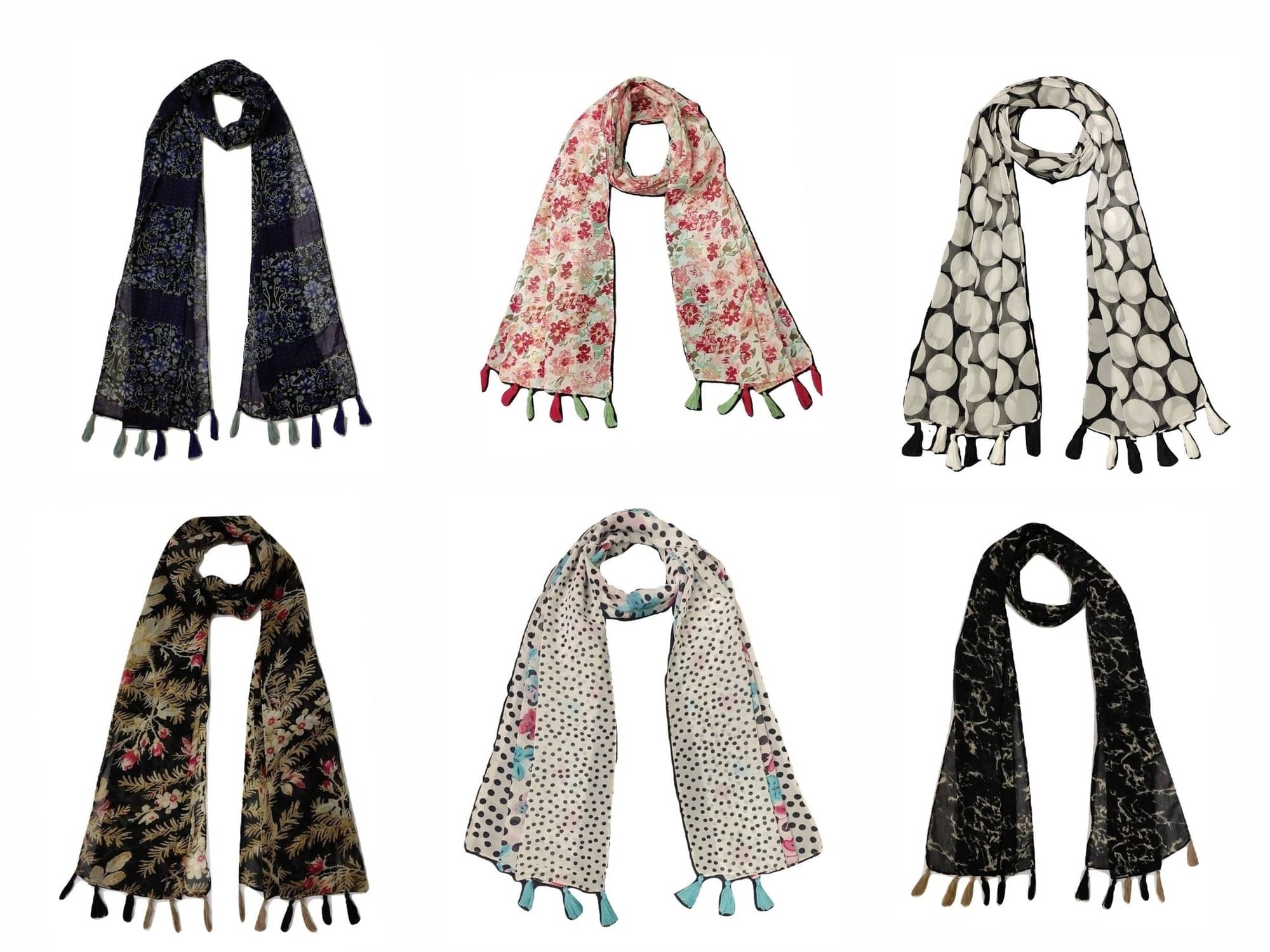 stolevilla Multi Printed Poly Cotton Yarn Stoles ( Pack of 6 ) - Dupattas & Shawls | Buy online on ZillyBuy