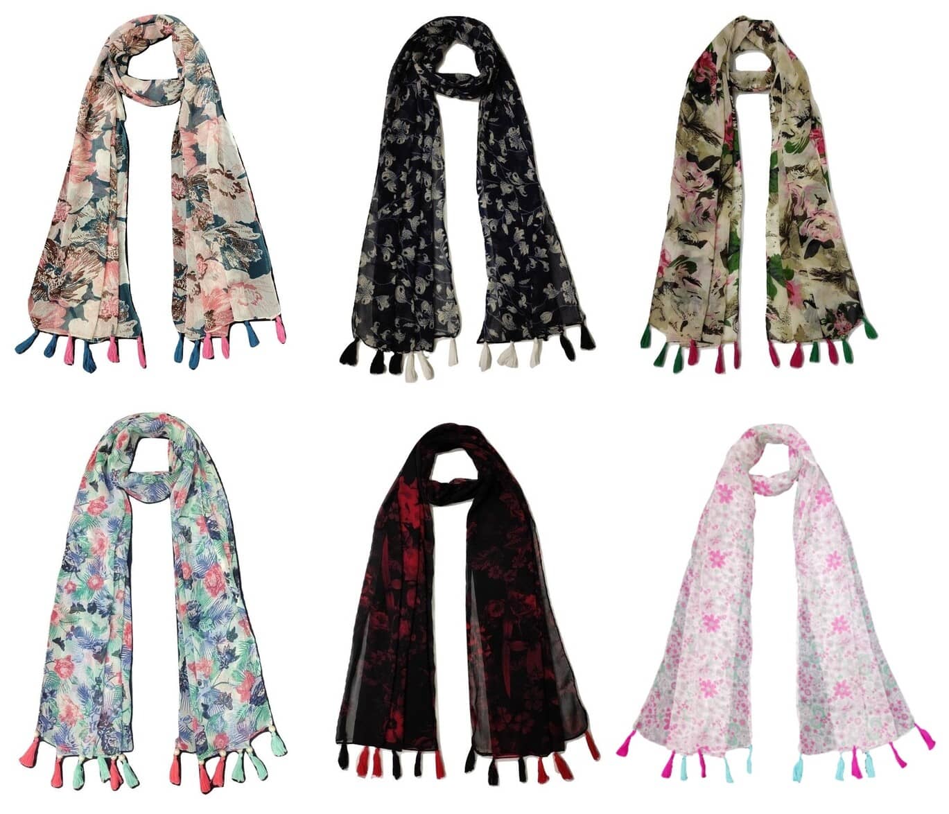 stolevilla Multi Printed Poly Cotton Yarn Stoles ( Pack of 6 ) - Dupattas & Shawls | Buy online on ZillyBuy