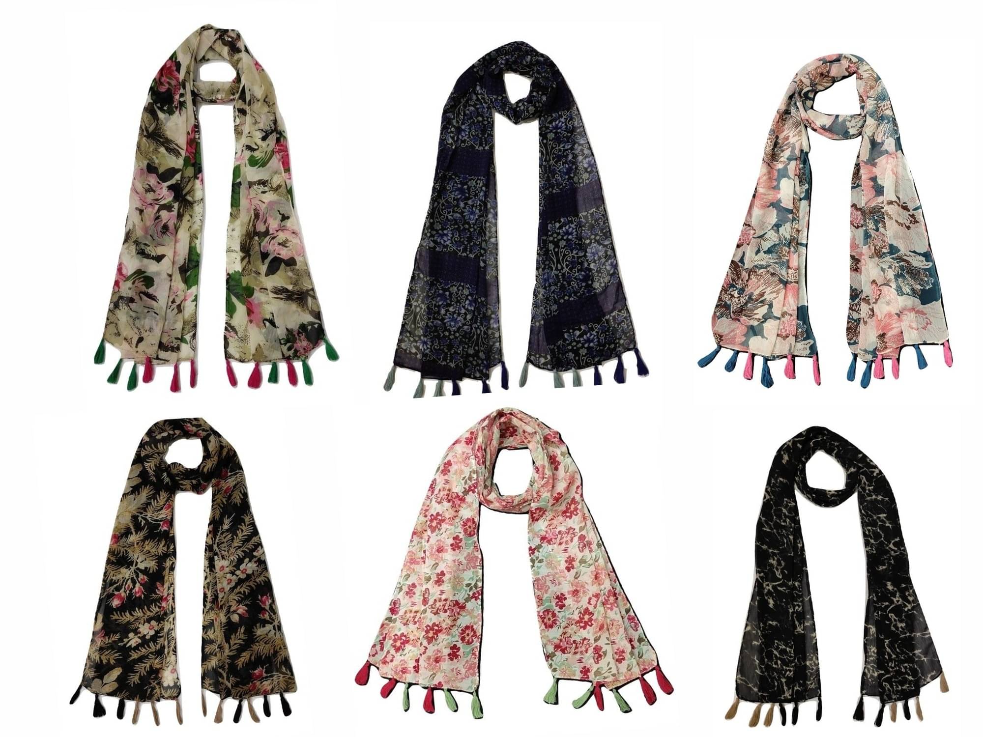     			stolevilla Multi Printed Poly Cotton Yarn Stoles ( Pack of 6 )