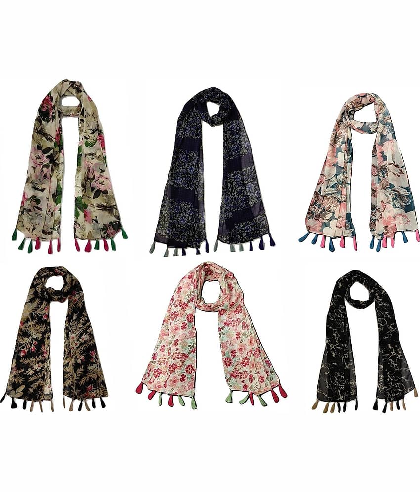 stolevilla Multi Printed Poly Cotton Yarn Stoles ( Pack of 6 ) - Dupattas & Shawls | Buy online on ZillyBuy