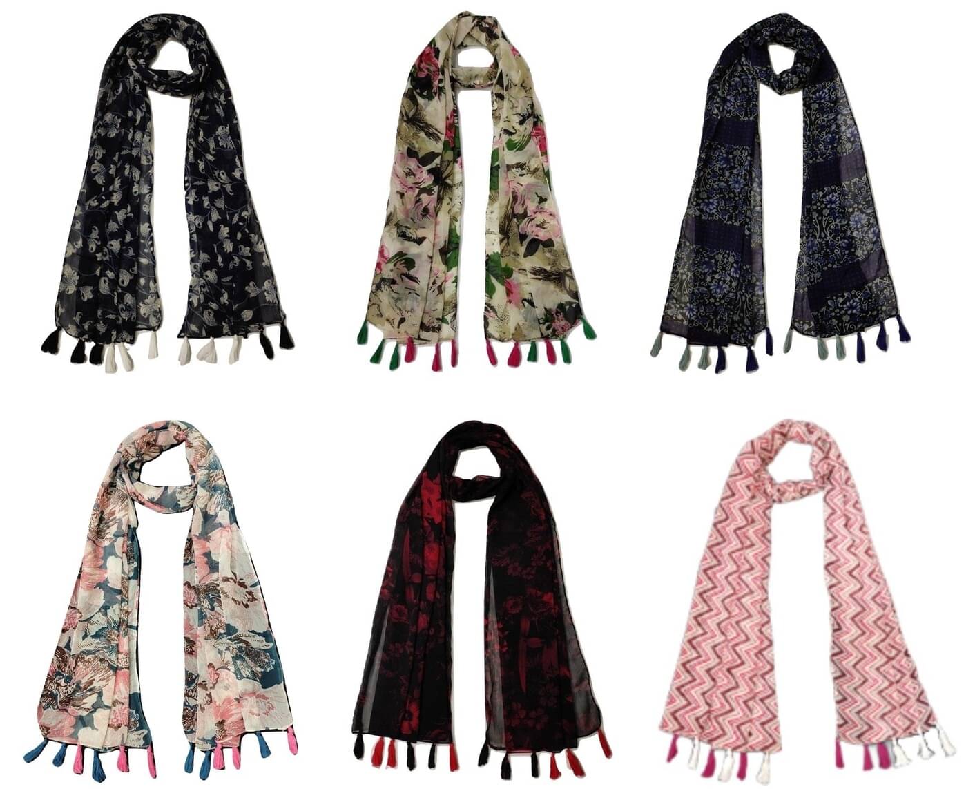     			stolevilla Multi Printed Poly Cotton Yarn Stoles ( Pack of 6 )