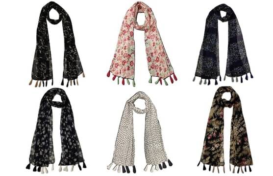 stolevilla Multi Printed Poly Cotton Yarn Stoles ( Pack of 6 ) stolevilla Multi Printed Poly Cotton Yarn Stoles ( Pack of 6 )