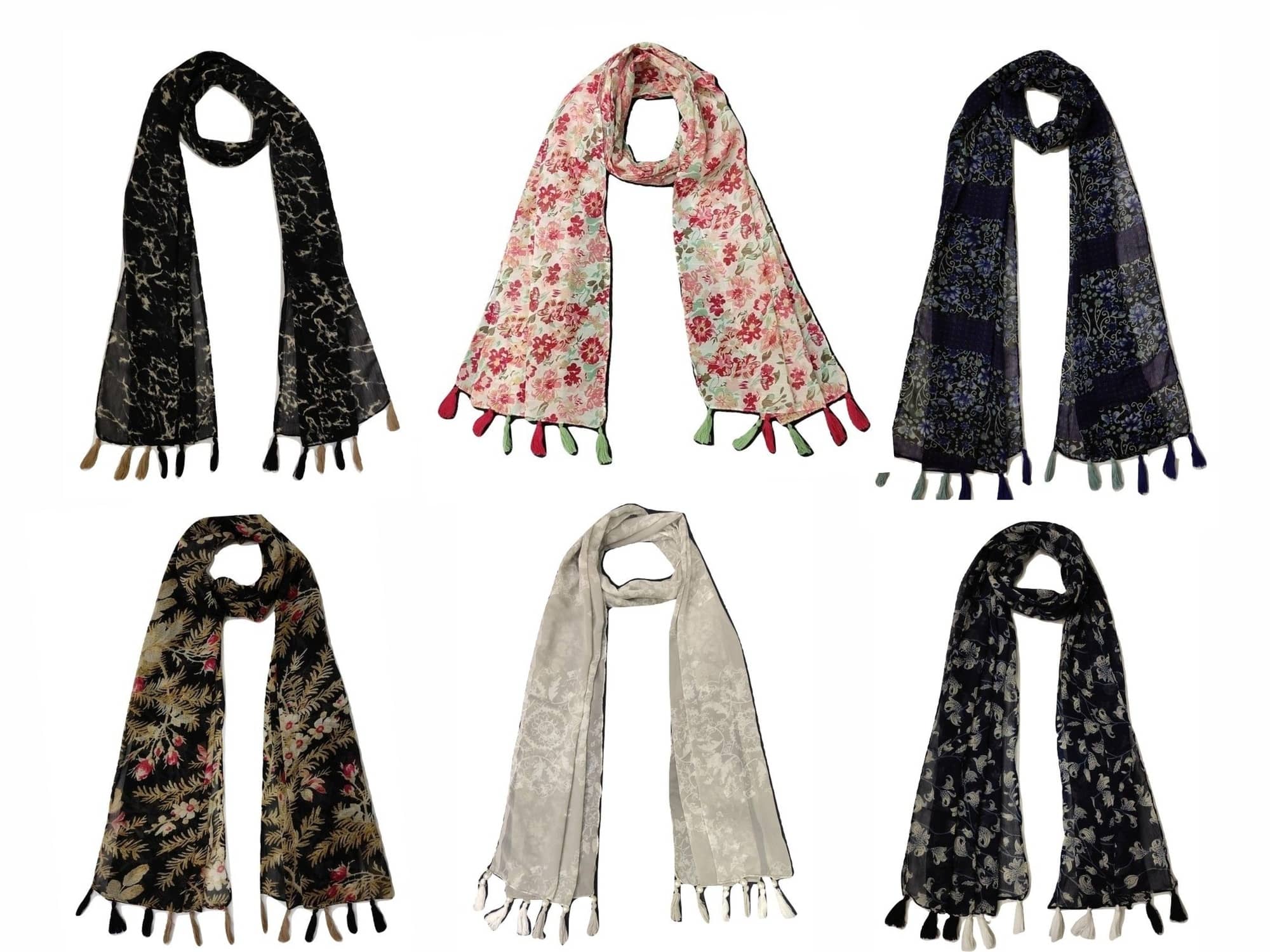 stolevilla Multi Printed Poly Cotton Yarn Stoles ( Pack of 6 ) - Dupattas & Shawls | Buy online on ZillyBuy
