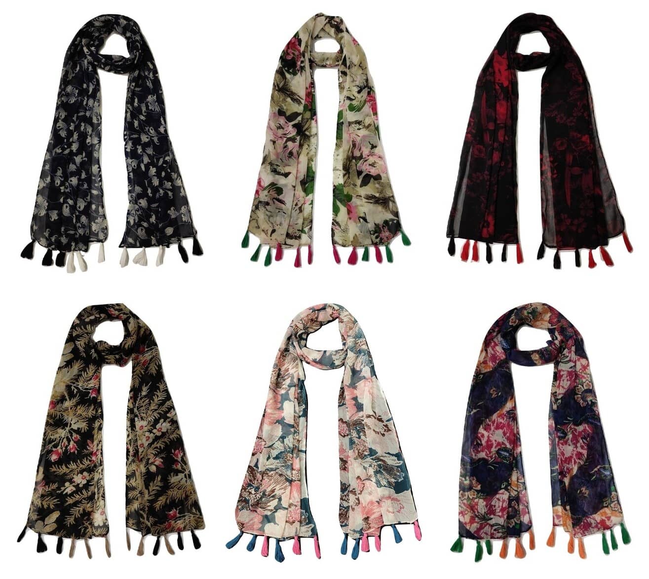 stolevilla Multi Printed Poly Cotton Yarn Stoles ( Pack of 6 ) - Dupattas & Shawls | Buy online on ZillyBuy