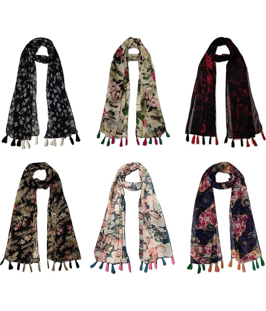 stolevilla Multi Printed Poly Cotton Yarn Stoles ( Pack of 6 ) - Dupattas & Shawls | Buy online on ZillyBuy