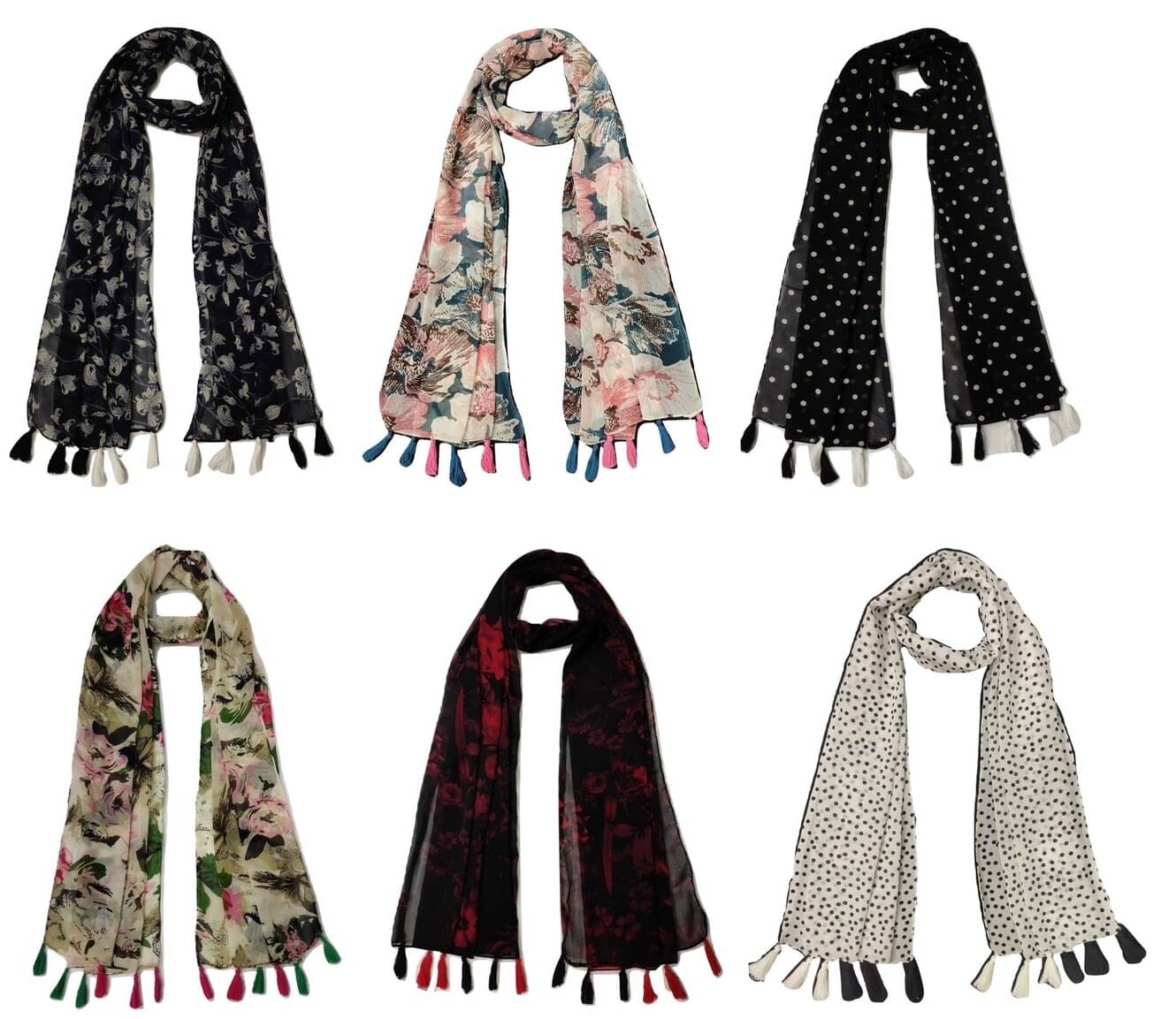     			stolevilla Multi Printed Poly Cotton Yarn Stoles ( Pack of 6 )