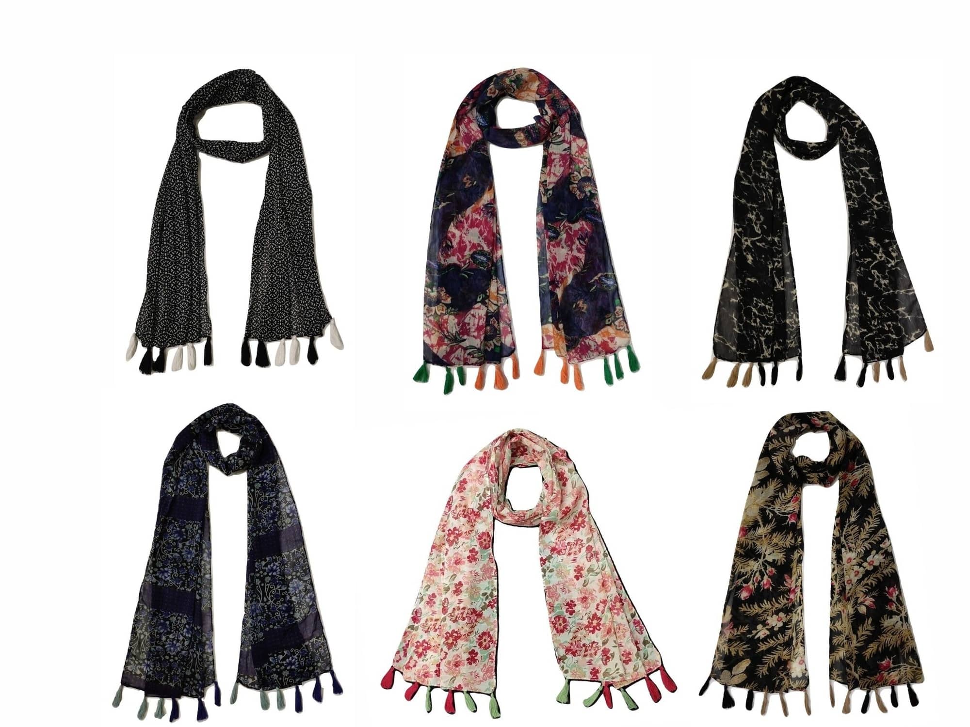 stolevilla Multi Printed Poly Cotton Yarn Stoles ( Pack of 6 ) - Dupattas & Shawls | Buy online on ZillyBuy