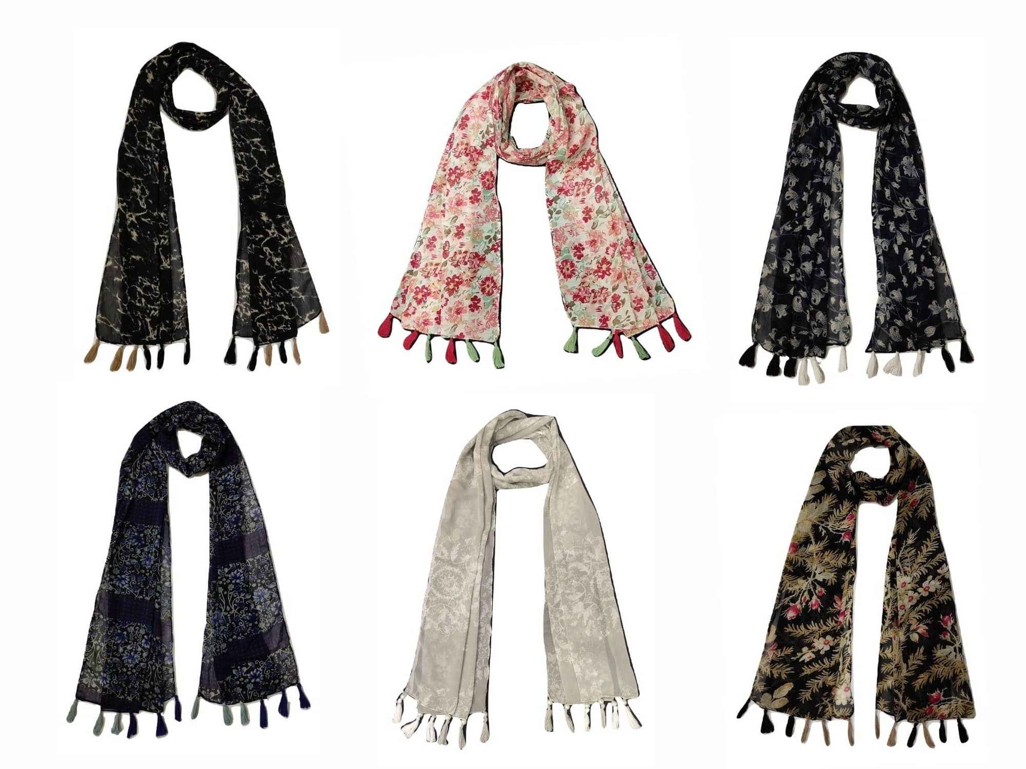 stolevilla Multi Printed Poly Cotton Yarn Stoles ( Pack of 6 ) - Dupattas & Shawls | Buy online on ZillyBuy