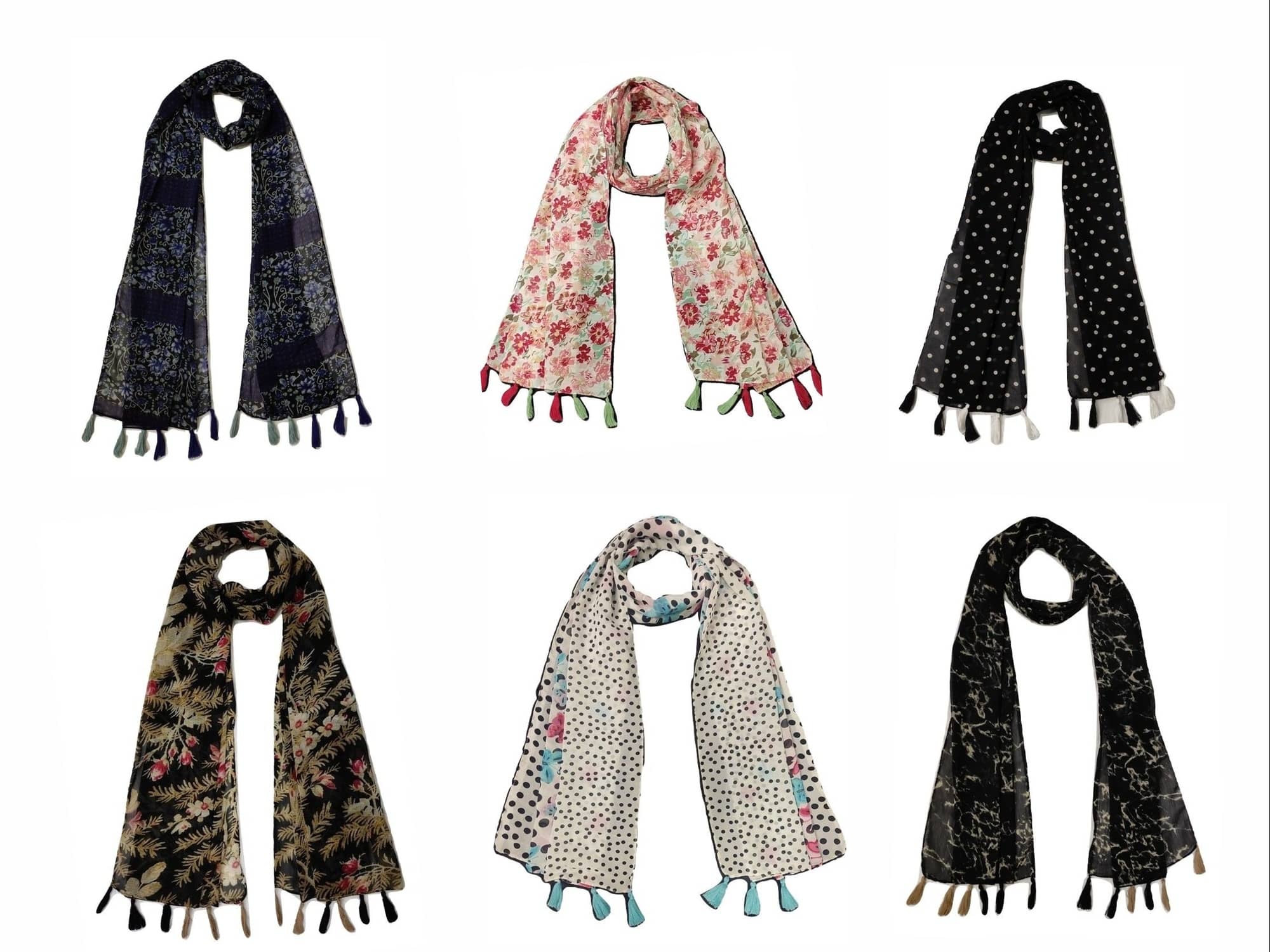 stolevilla Multi Printed Poly Cotton Yarn Stoles ( Pack of 6 ) - Dupattas & Shawls | Buy online on ZillyBuy