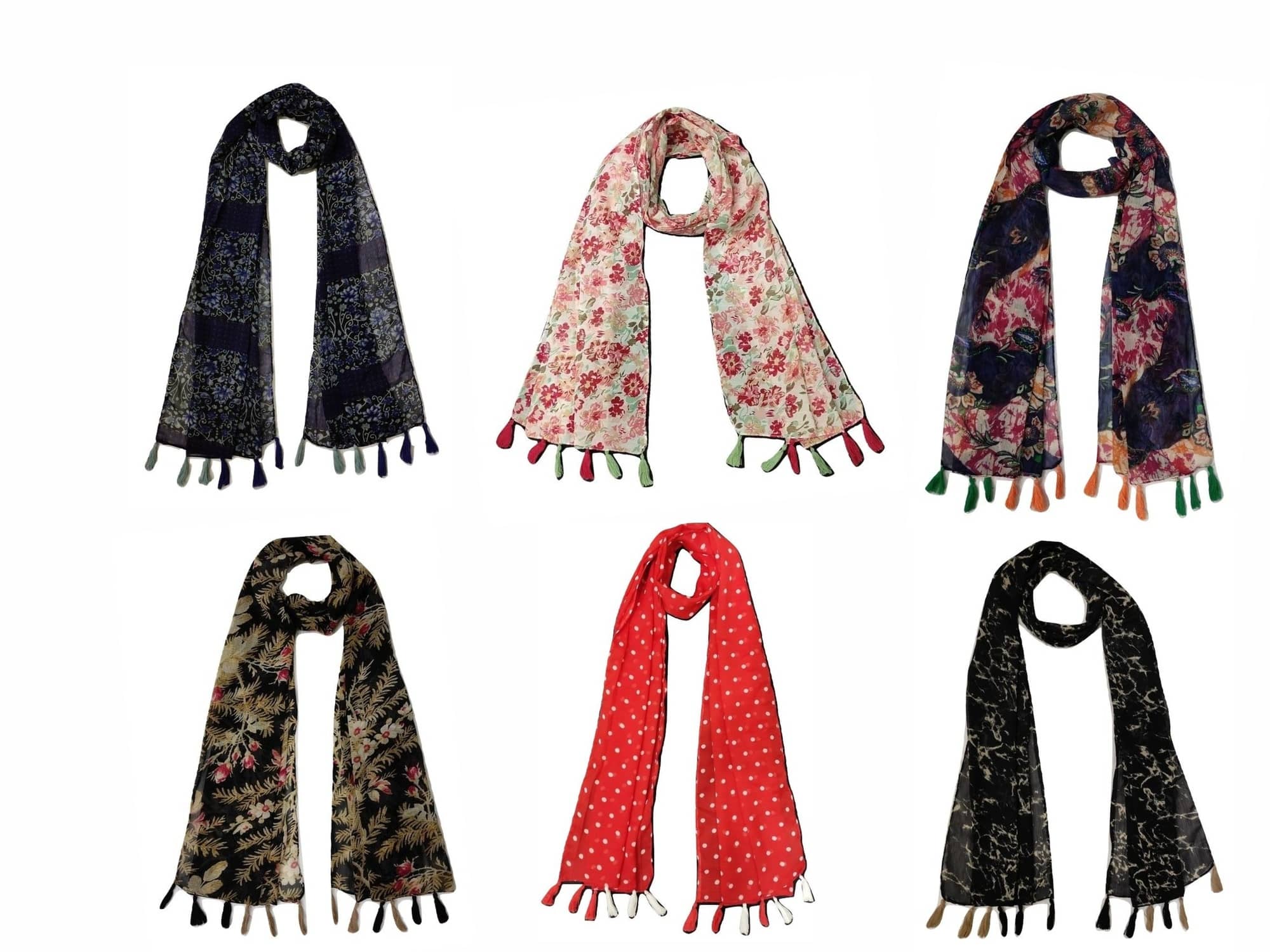 stolevilla Multi Printed Poly Cotton Yarn Stoles ( Pack of 6 ) - Dupattas & Shawls | Buy online on ZillyBuy