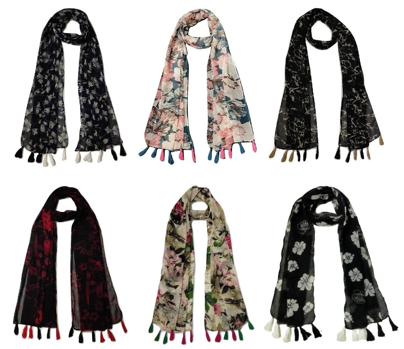 stolevilla Multi Printed Poly Cotton Yarn Stoles ( Pack of 6 ) - Dupattas & Shawls | Buy online on ZillyBuy