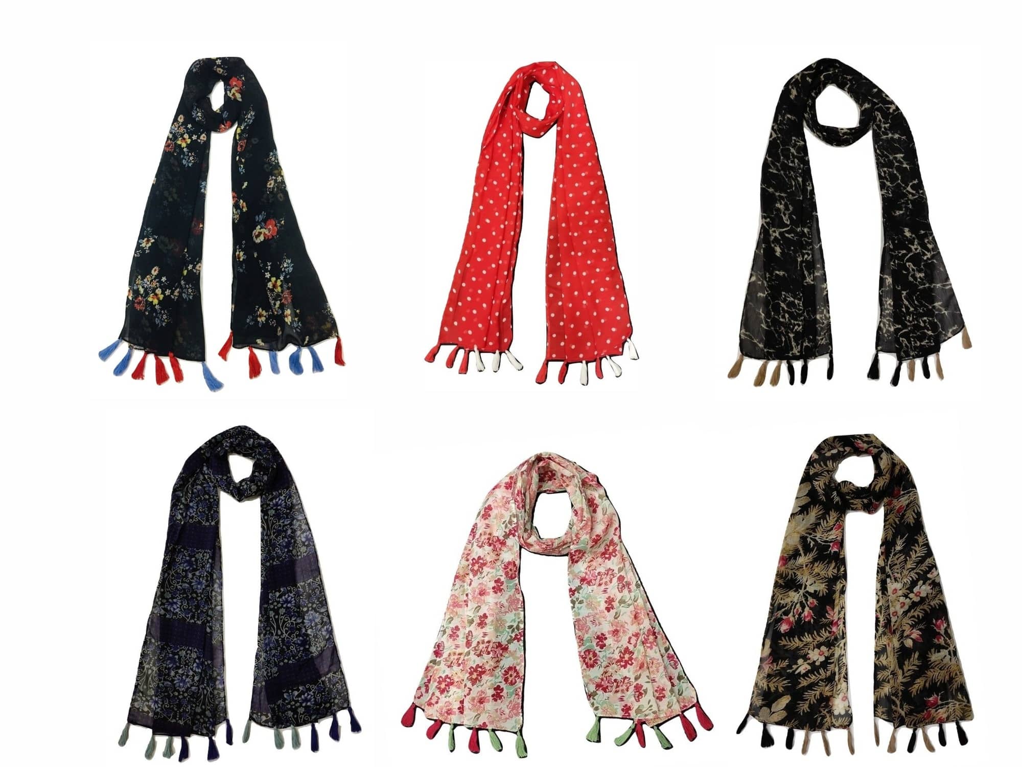 stolevilla Multi Printed Poly Cotton Yarn Stoles ( Pack of 6 ) - Dupattas & Shawls | Buy online on ZillyBuy