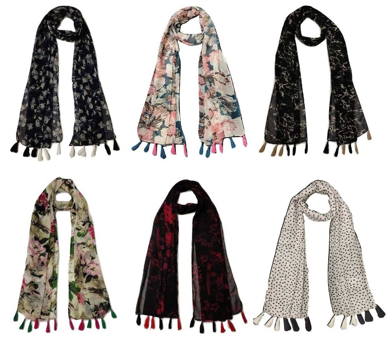 stolevilla Multi Printed Poly Cotton Yarn Stoles ( Pack of 6 ) - Dupattas & Shawls | Buy online on ZillyBuy