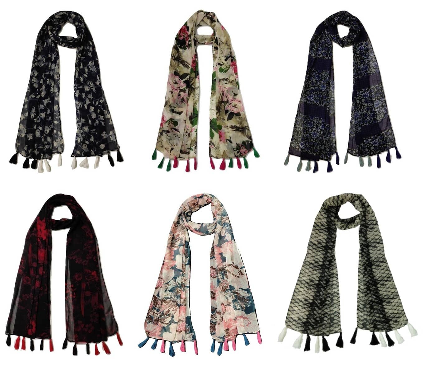stolevilla Multi Printed Poly Cotton Yarn Stoles ( Pack of 6 ) - Dupattas & Shawls | Buy online on ZillyBuy