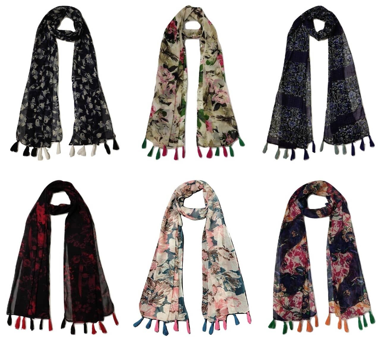 stolevilla Multi Printed Poly Cotton Yarn Stoles ( Pack of 6 ) - Dupattas & Shawls | Buy online on ZillyBuy