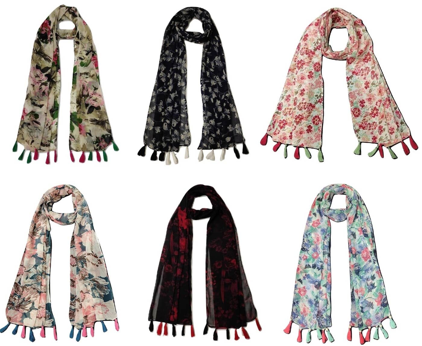 stolevilla Multi Printed Poly Cotton Yarn Stoles ( Pack of 6 ) - Dupattas & Shawls | Buy online on ZillyBuy